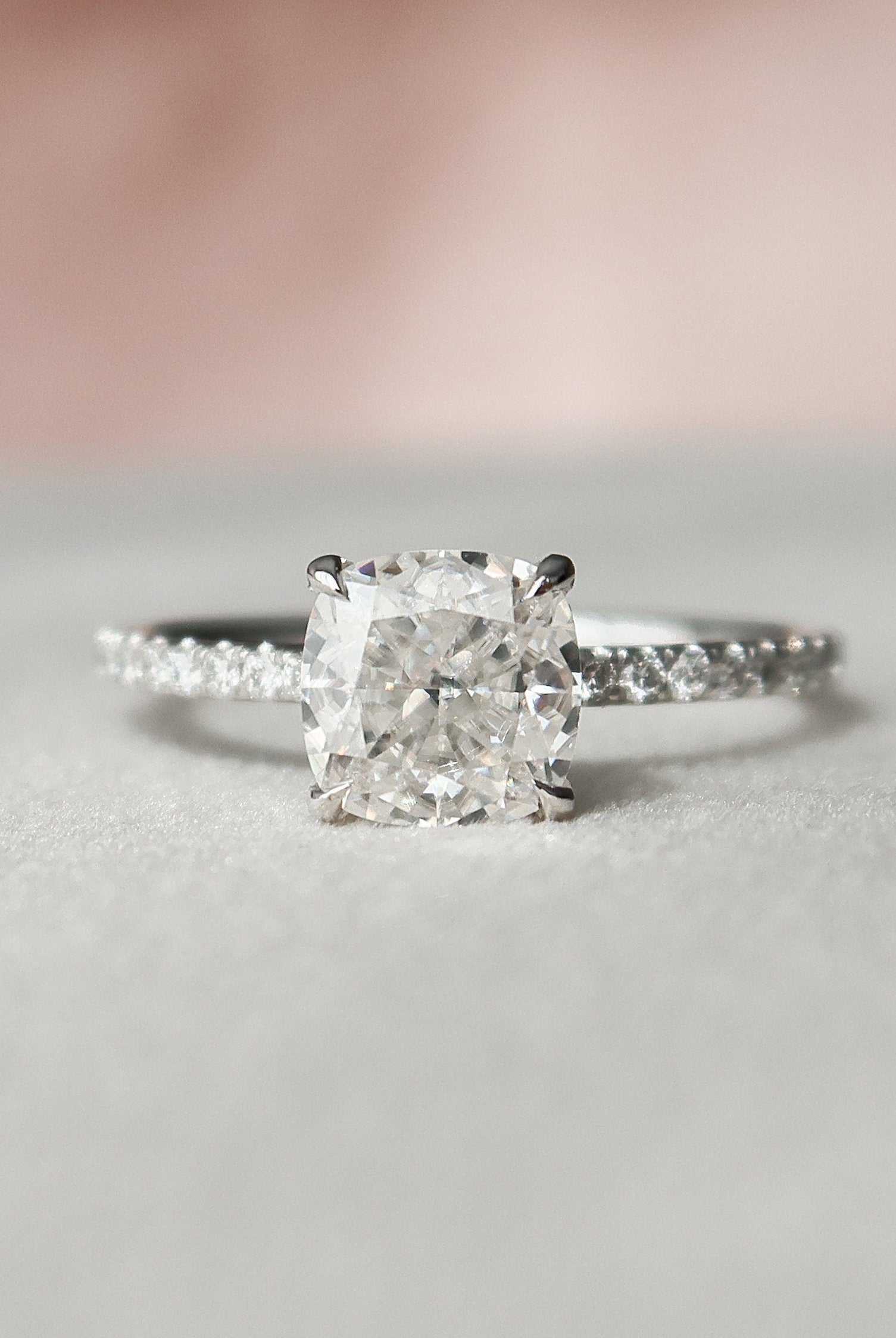 1.50CT Cushion Hidden Halo Moissanite Diamond Pave Engagement Ring In Solid Gold