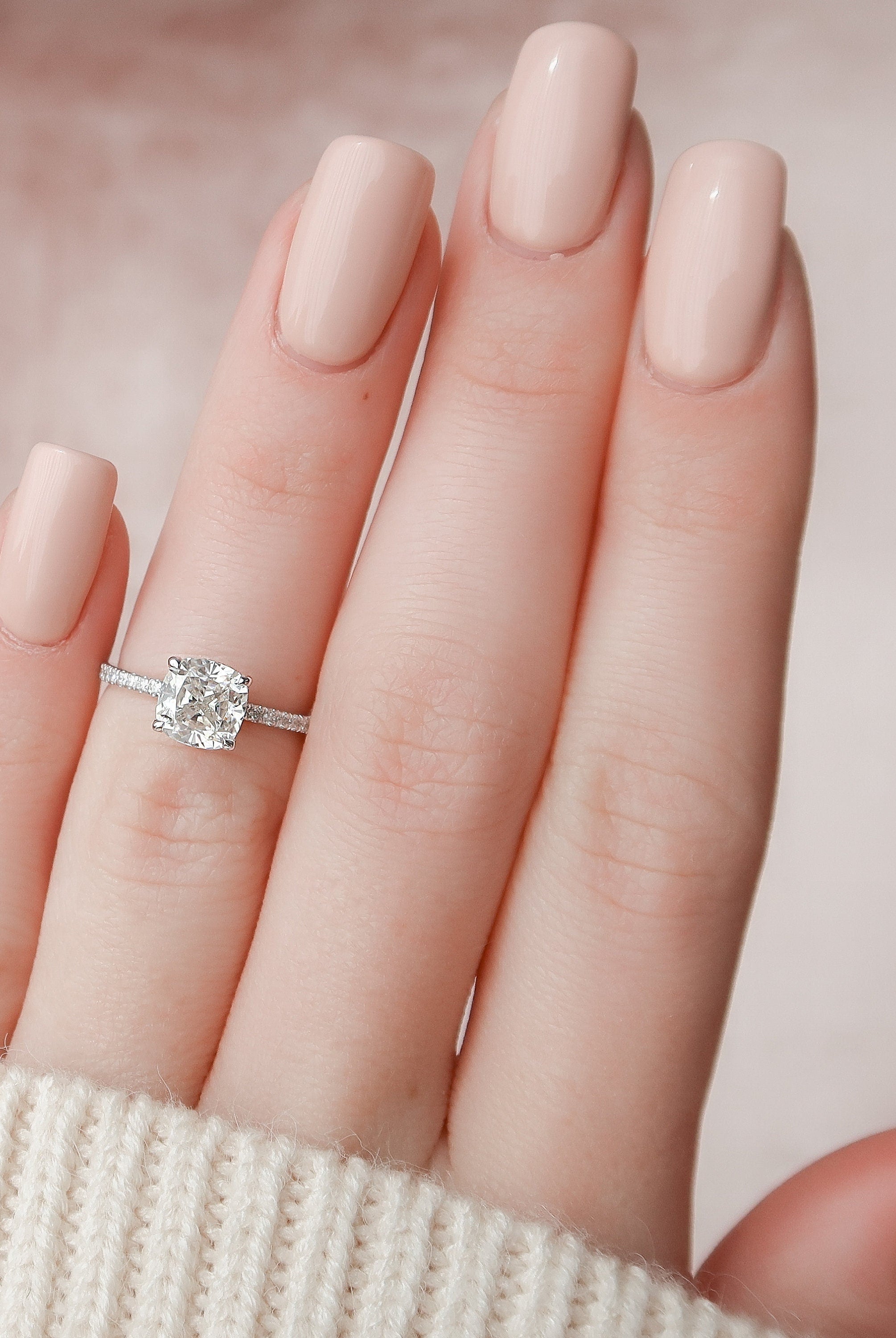 1.50CT Cushion Hidden Halo Moissanite Diamond Pave Engagement Ring In Solid Gold
