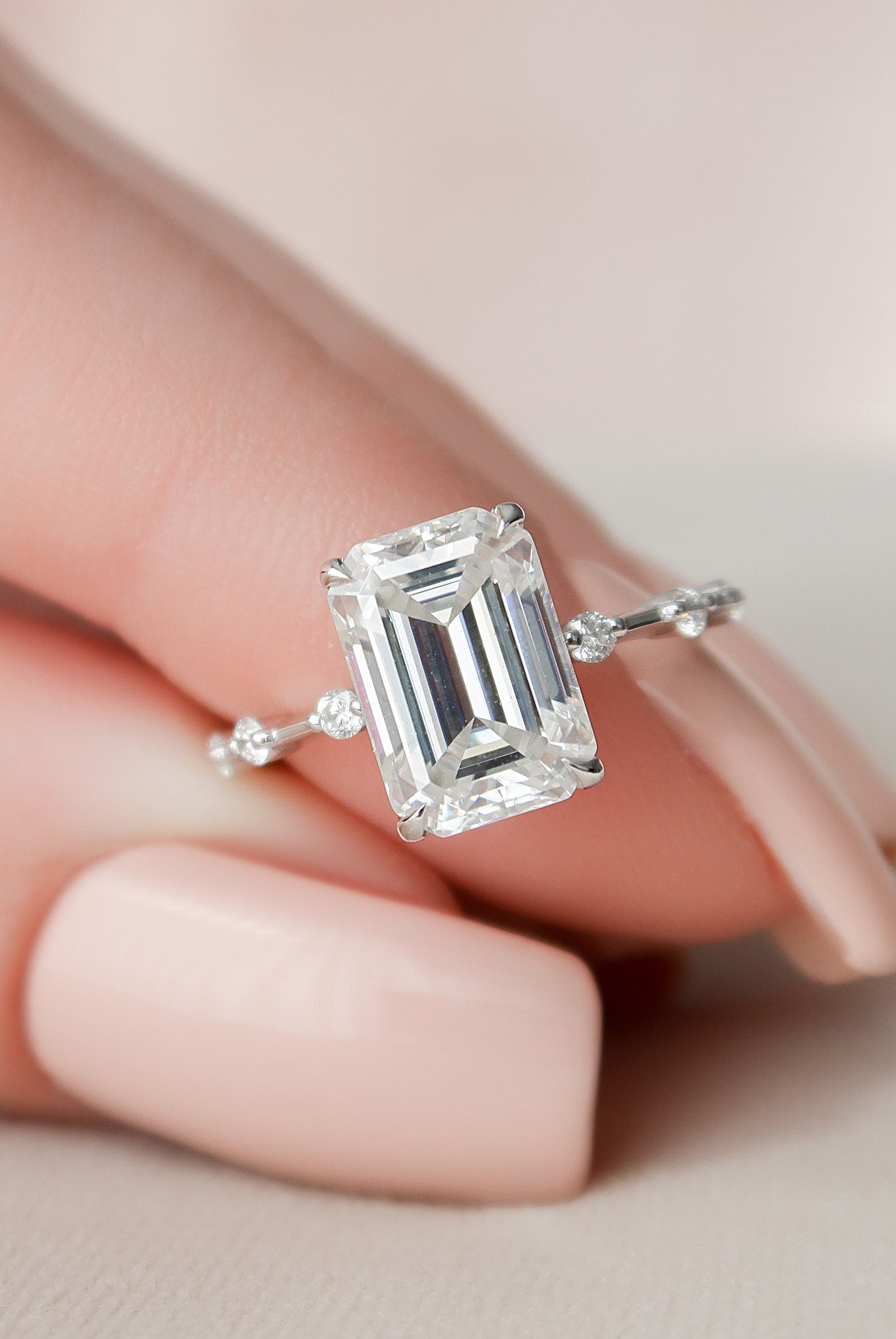 3.0CT Emerald Cut Moissanite Solitaire Engagement Ring