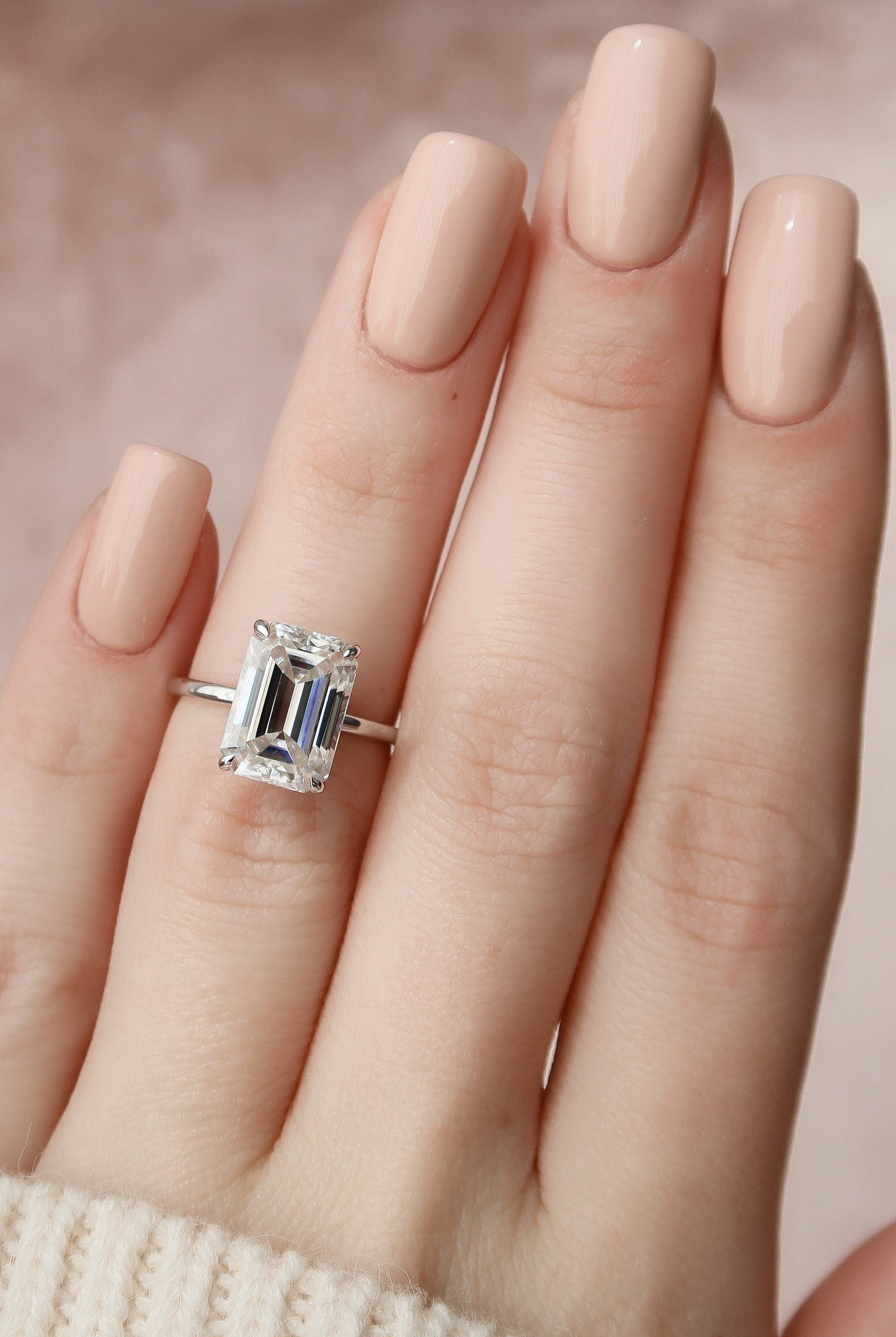 5.0CT Emerald Cut Hidden Halo Moissanite Diamond Solitaire Engagement Ring