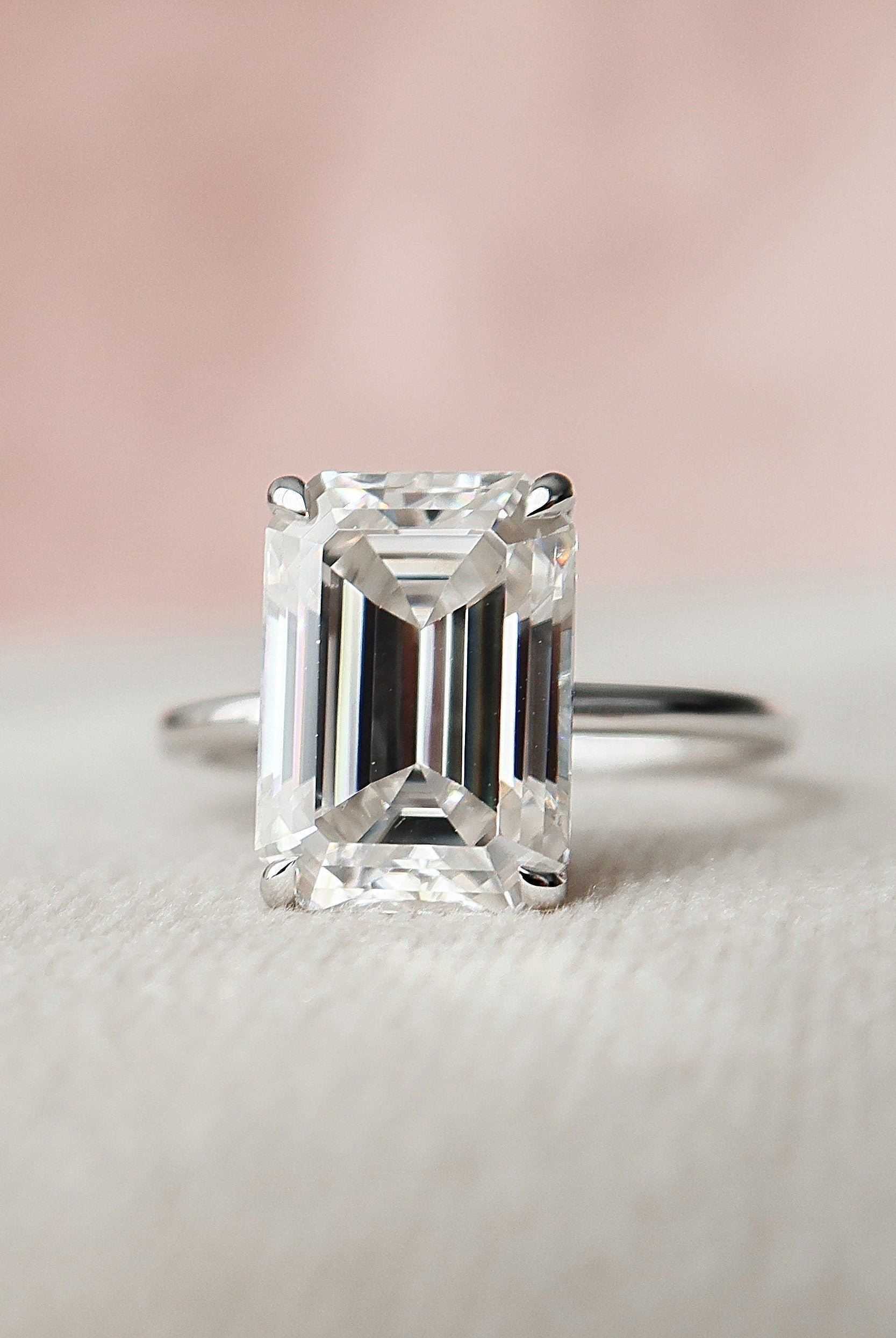 5.0CT Emerald Cut Hidden Halo Moissanite Diamond Solitaire Engagement Ring
