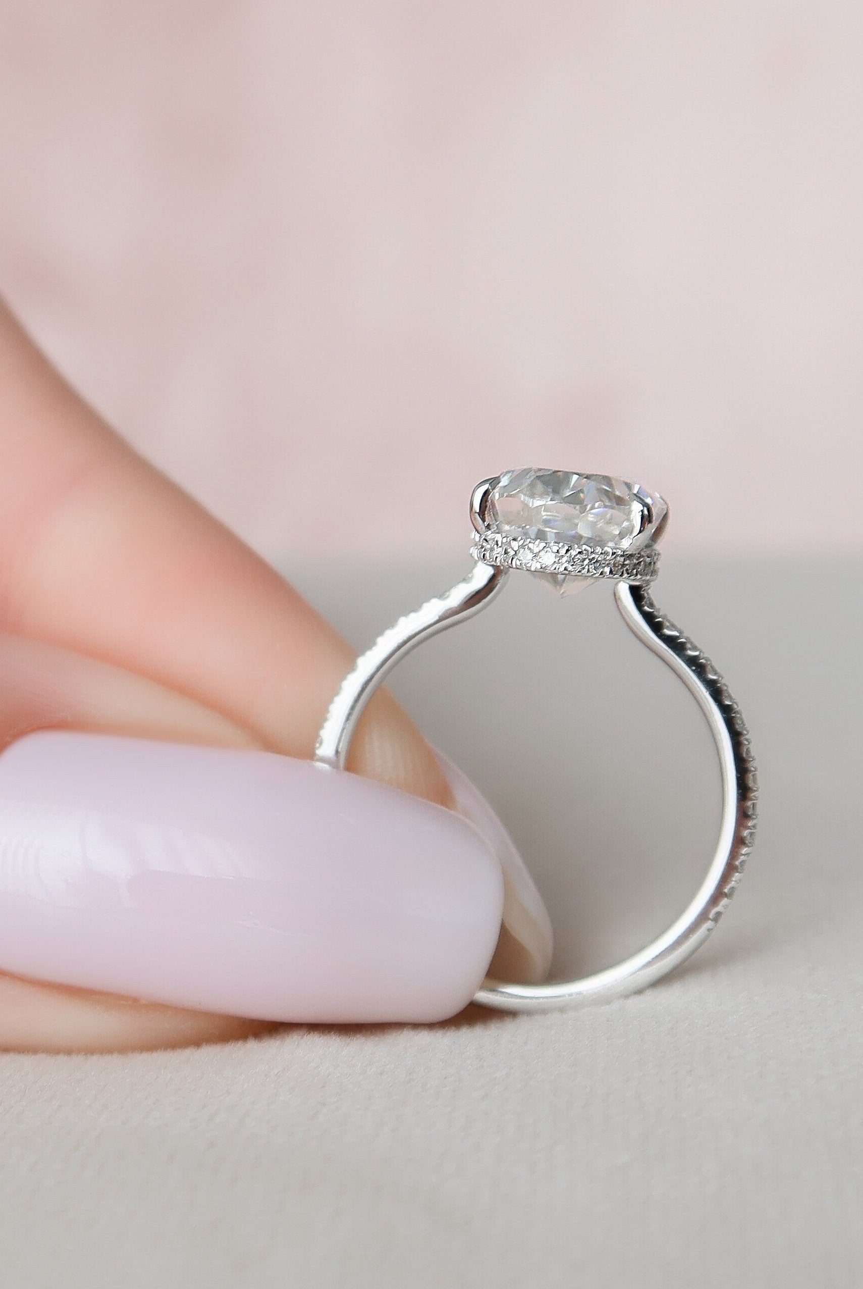 3.50CT Oval Hidden Halo Moissanite Diamond Open Engagement Ring For Her