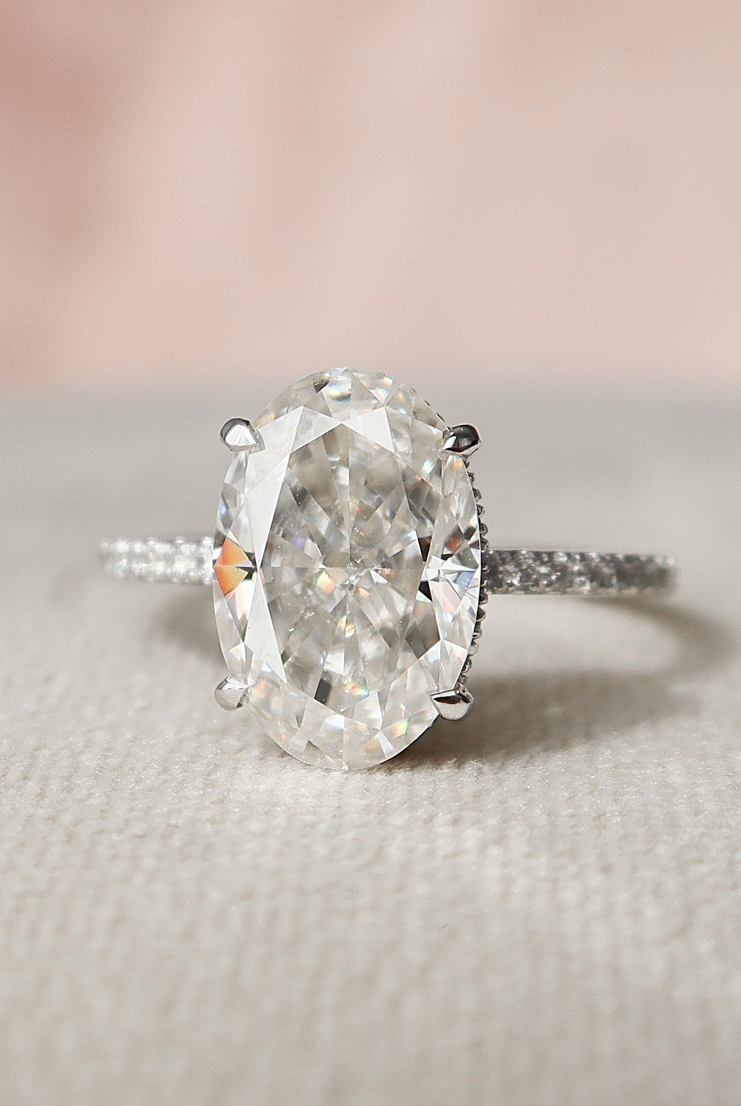 3.50CT Oval Hidden Halo Moissanite Diamond Open Engagement Ring For Her