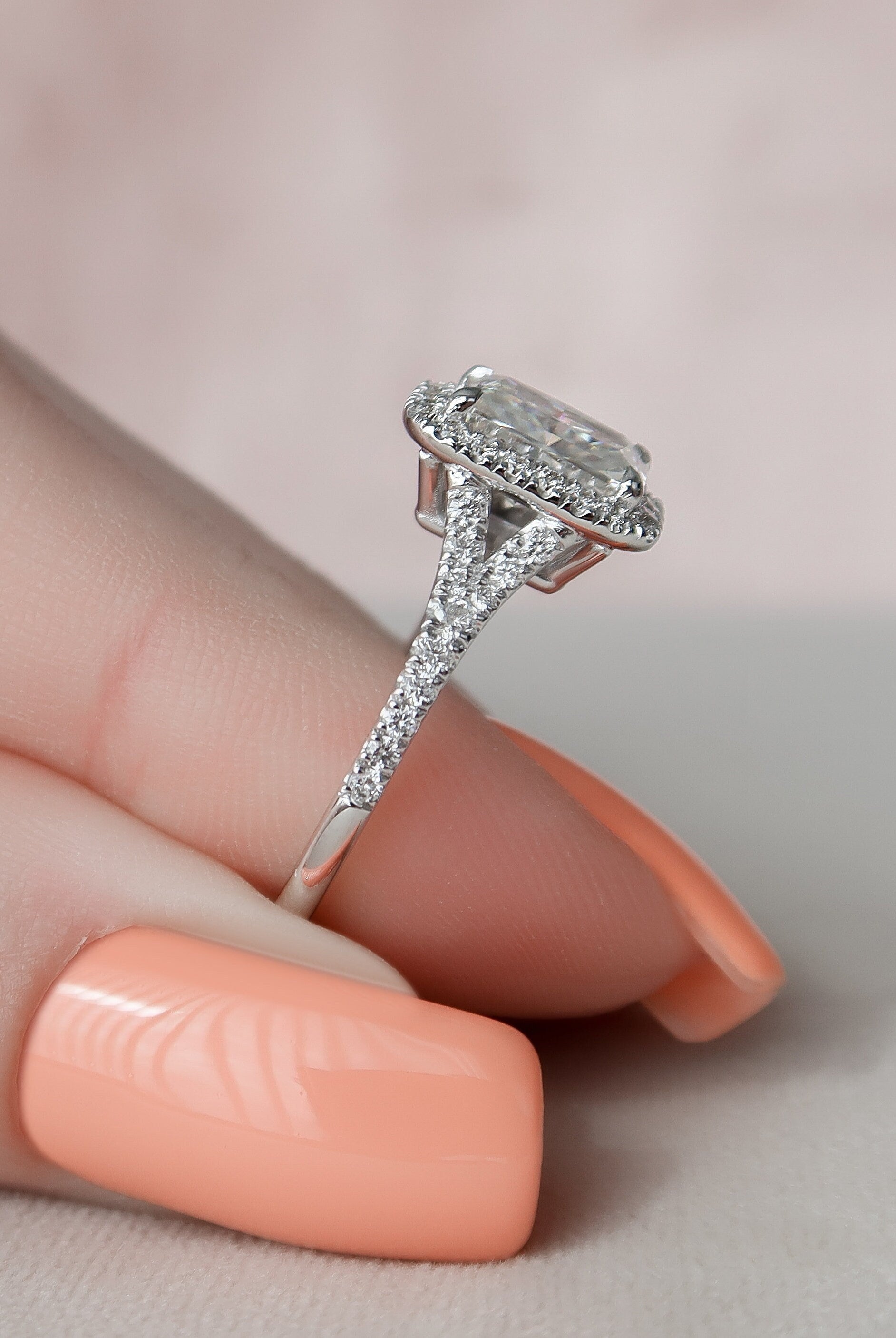 3.50CT Radiant Hidden Halo Moissanite Diamond Split Shank Engagement Ring