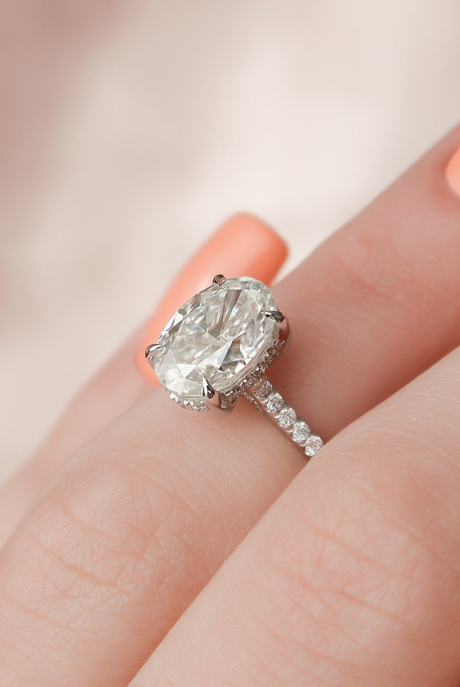 2.0CT Oval Hidden Halo Moissanite Diamond Pave Engagement Ring for Women