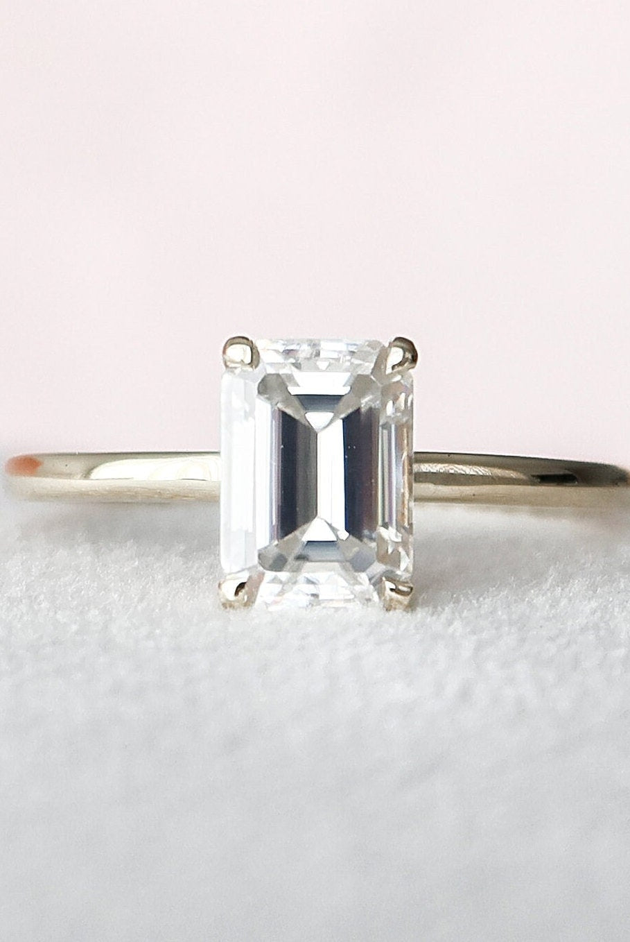 1.50CT Emerald Cut Open Setting Moissanite Diamond Hidden Halo Engagement Ring