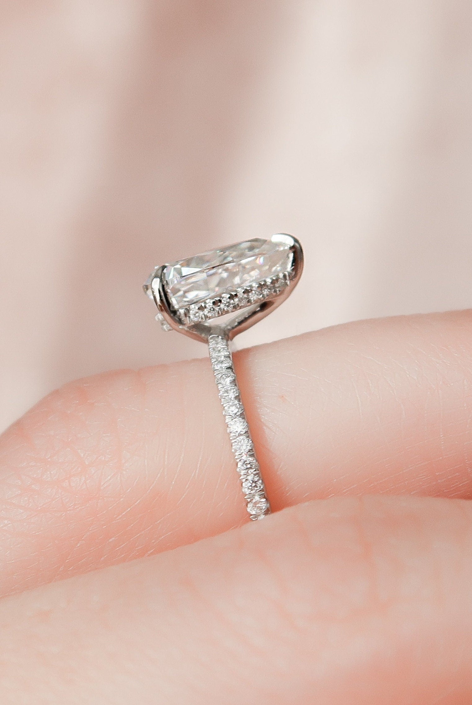 1.50CT Pear Pave Moissanite Diamond Hidden Halo Engagement Ring