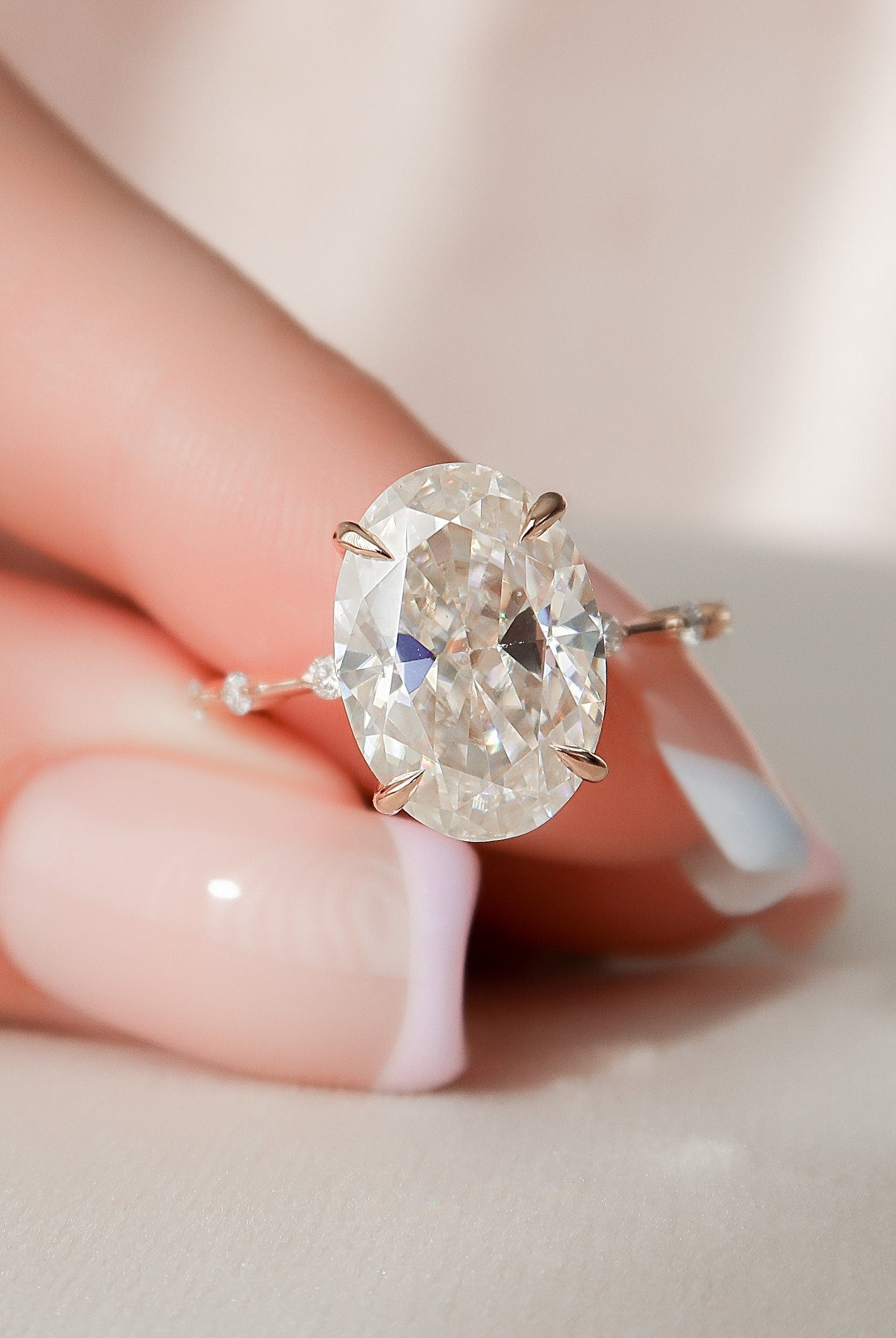 5.0CT Oval Petite Pave Moissanite Diamond Engagement Ring For Women