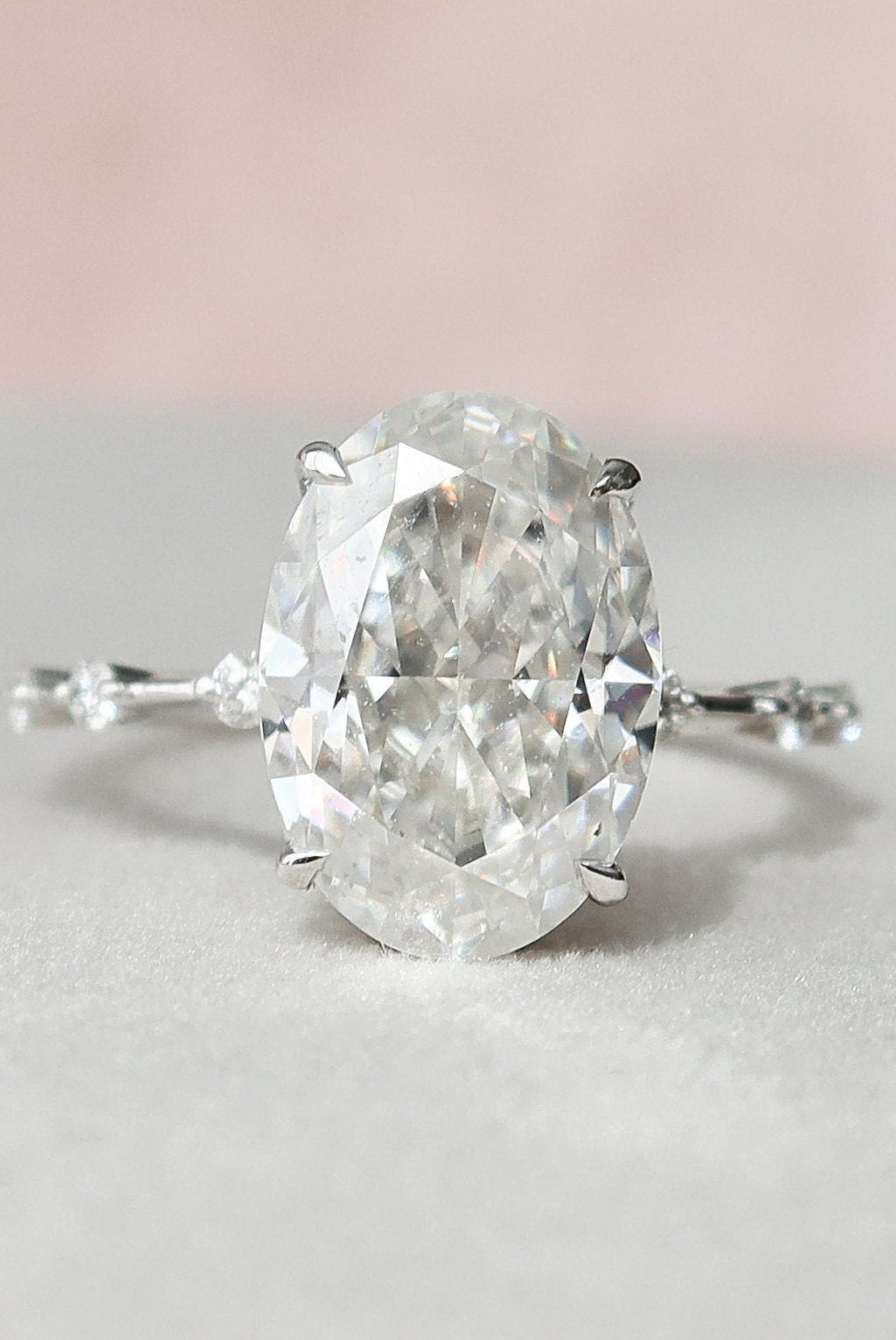 5.0CT Oval Petite Pave Moissanite Diamond Engagement Ring For Women