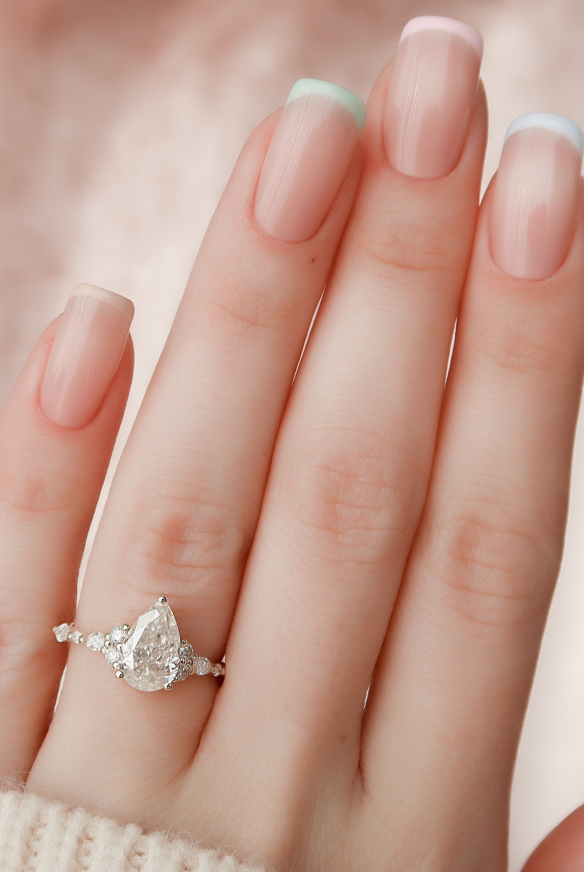 1.50CT Pear Moissanite Diamond Cluster Engagement Ring For Women