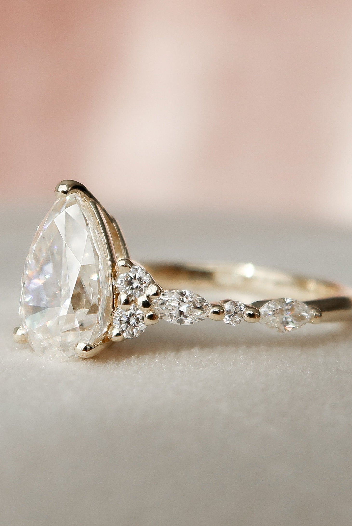 1.50CT Pear Moissanite Diamond Cluster Engagement Ring For Women