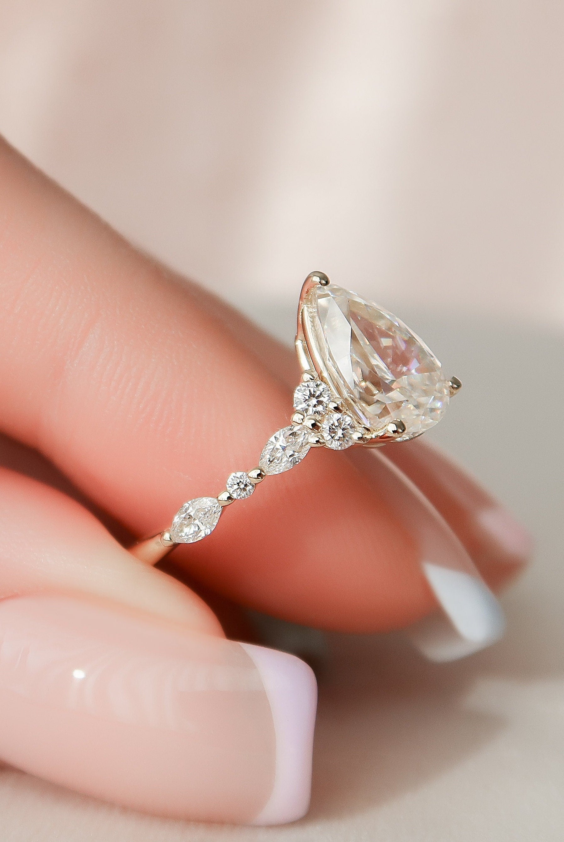 1.50CT Pear Moissanite Diamond Cluster Engagement Ring For Women