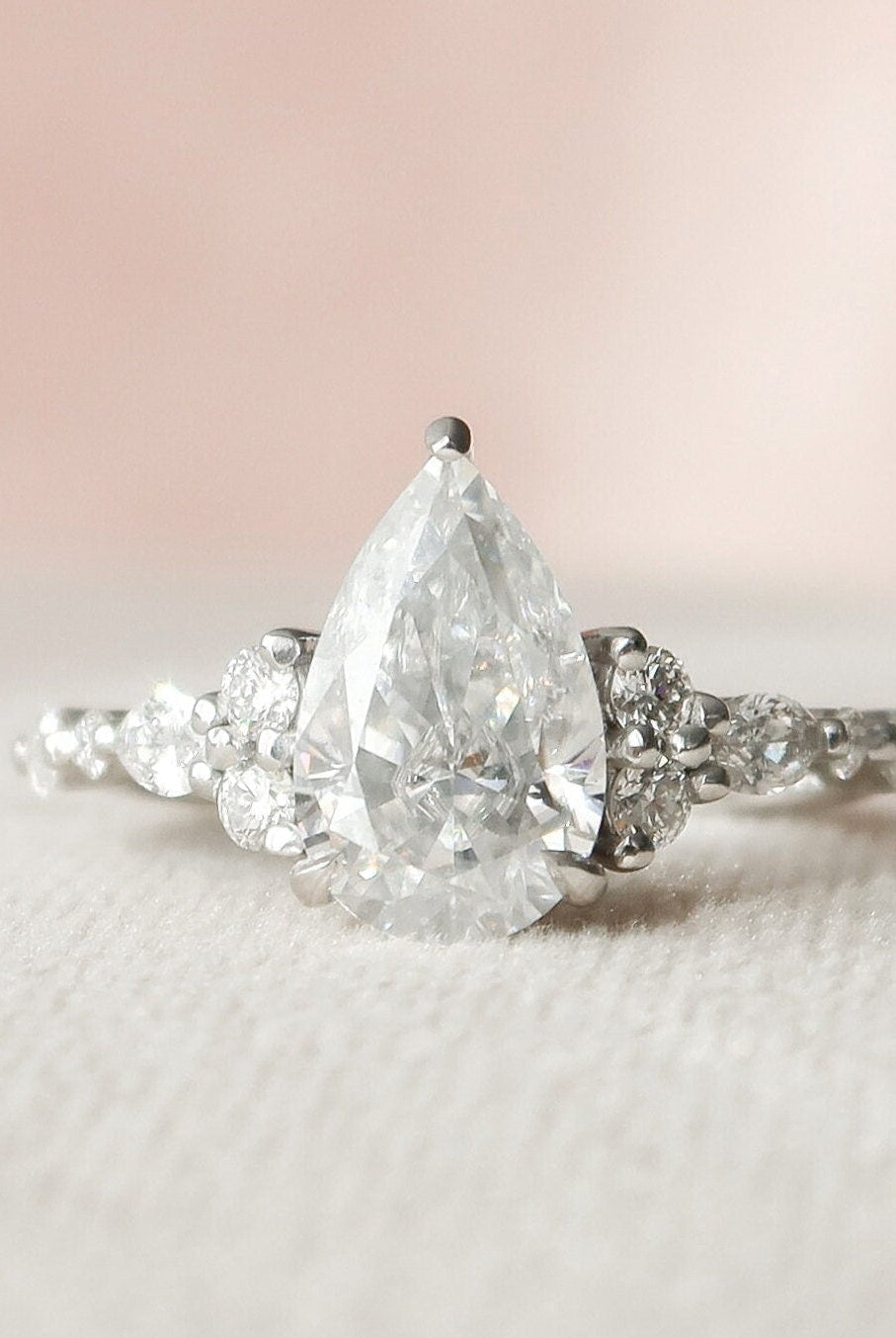 1.50CT Pear Moissanite Diamond Cluster Engagement Ring For Women