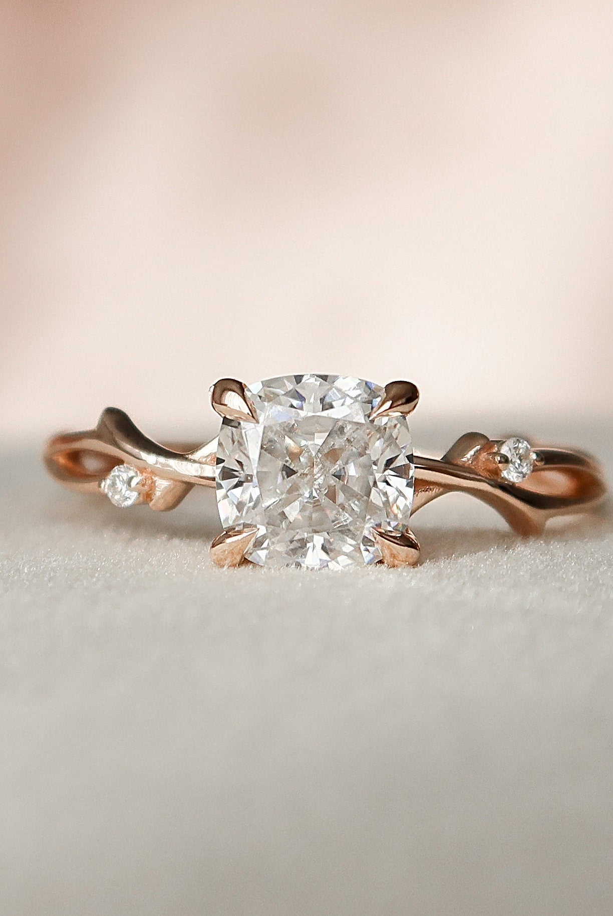 1.50CT Cushion Cut Branch Moissanite Engagement Ring