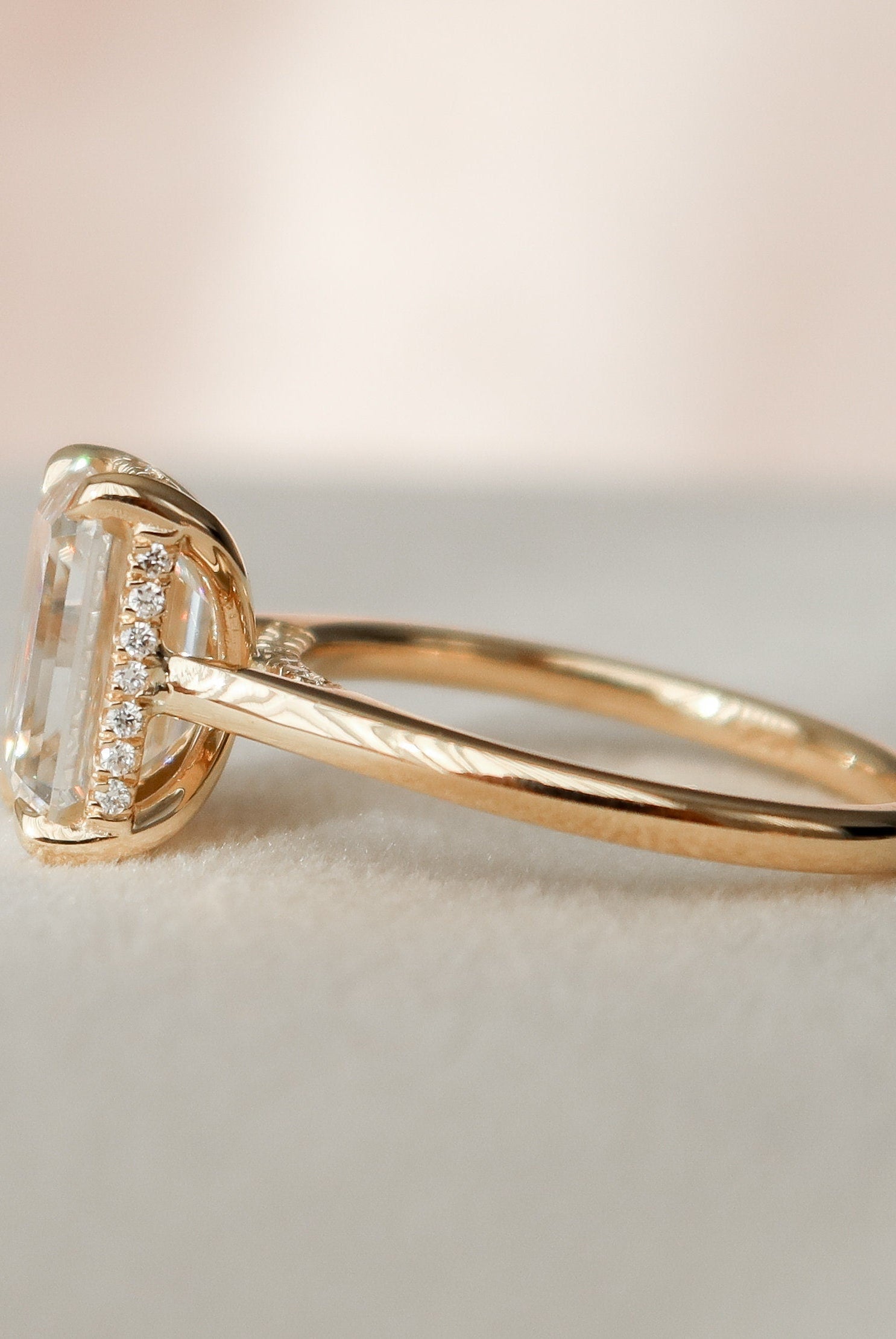 3.0CT Cathedral Set Emerald Cut Moissanite Diamond Hidden Halo Engagement Ring