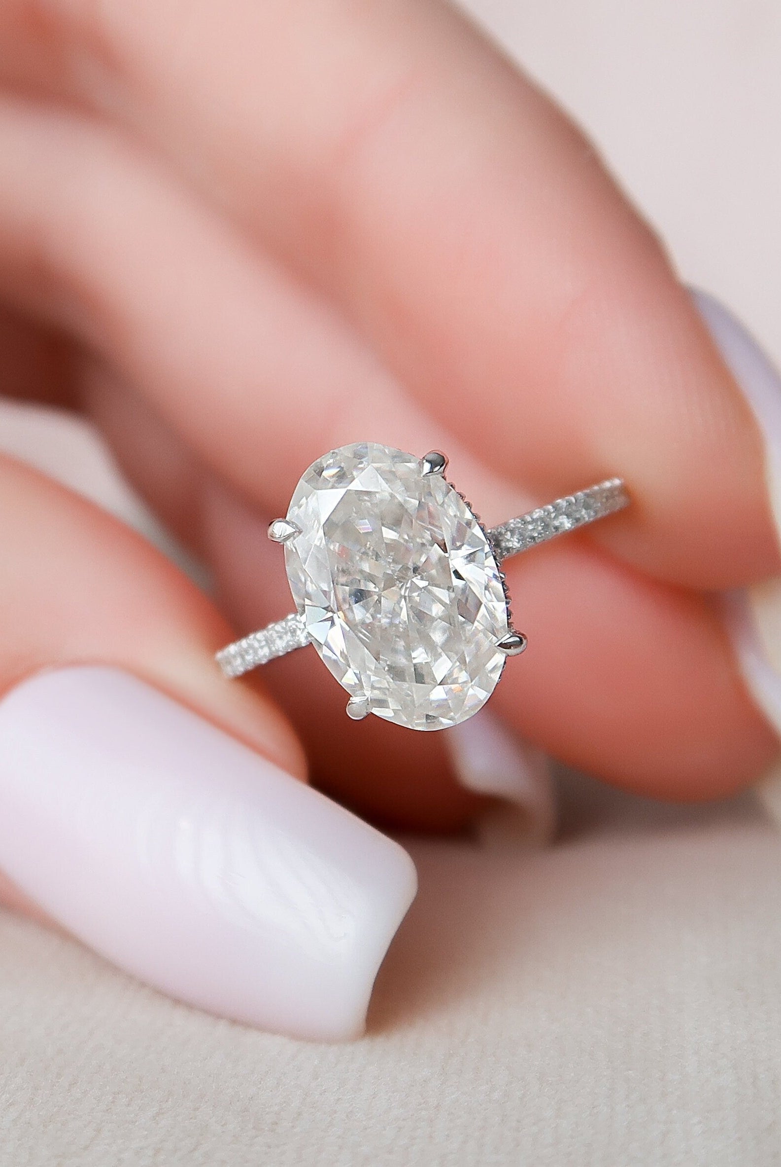 3.50CT Oval Hidden Halo Moissanite Diamond Open Engagement Ring For Her