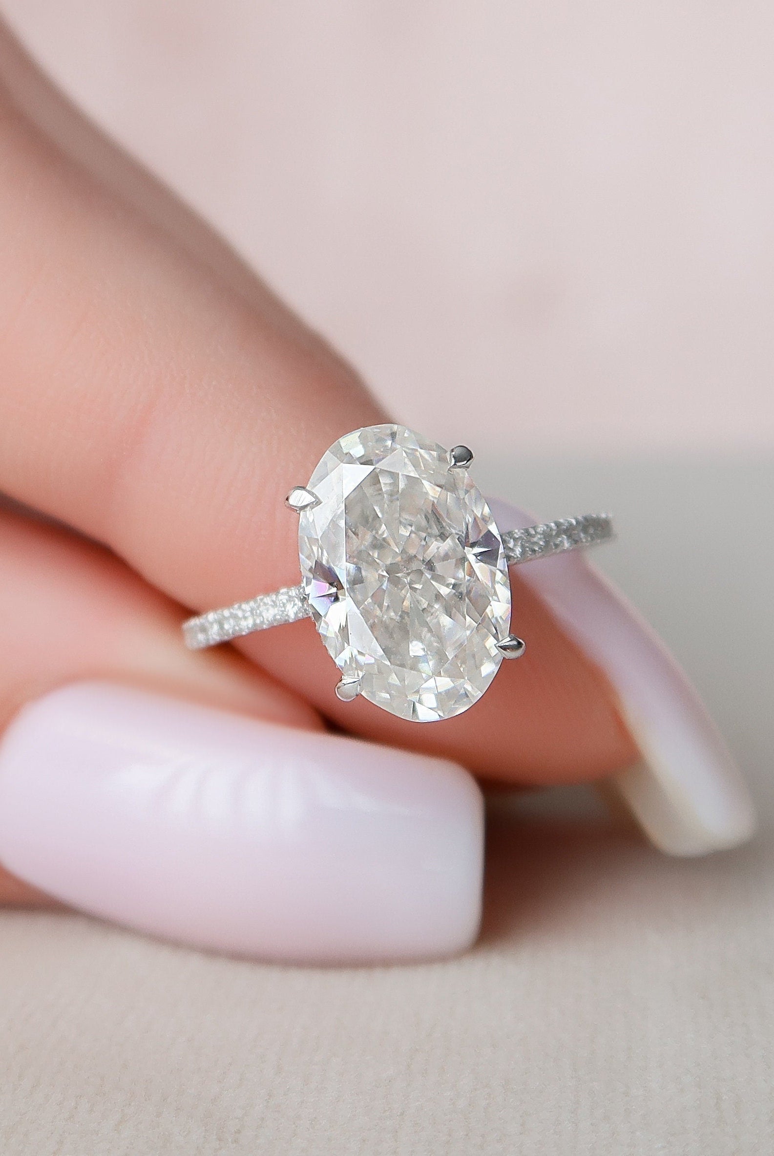 3.50CT Oval Hidden Halo Moissanite Diamond Open Engagement Ring For Her