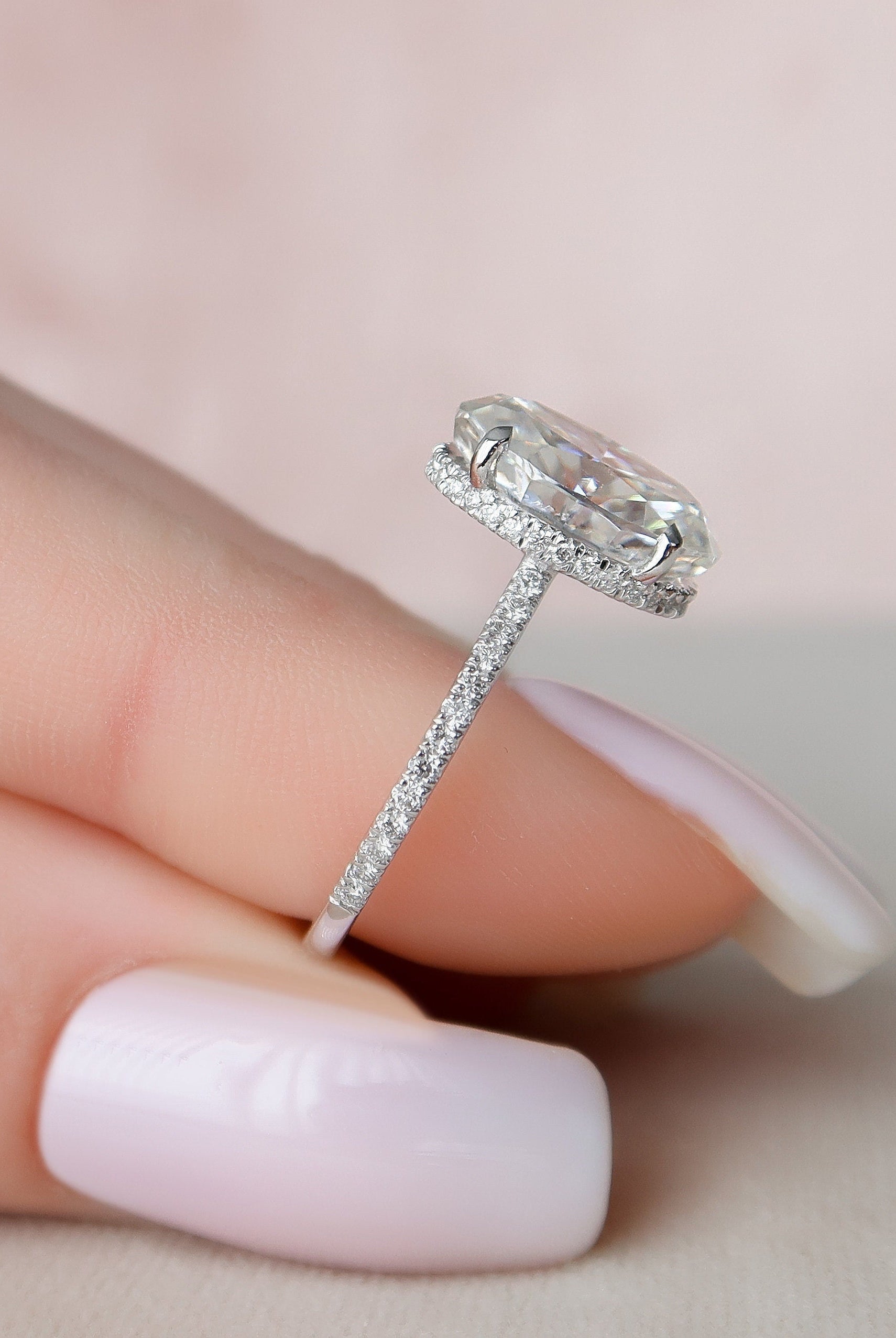 3.50CT Oval Hidden Halo Moissanite Diamond Open Engagement Ring For Her