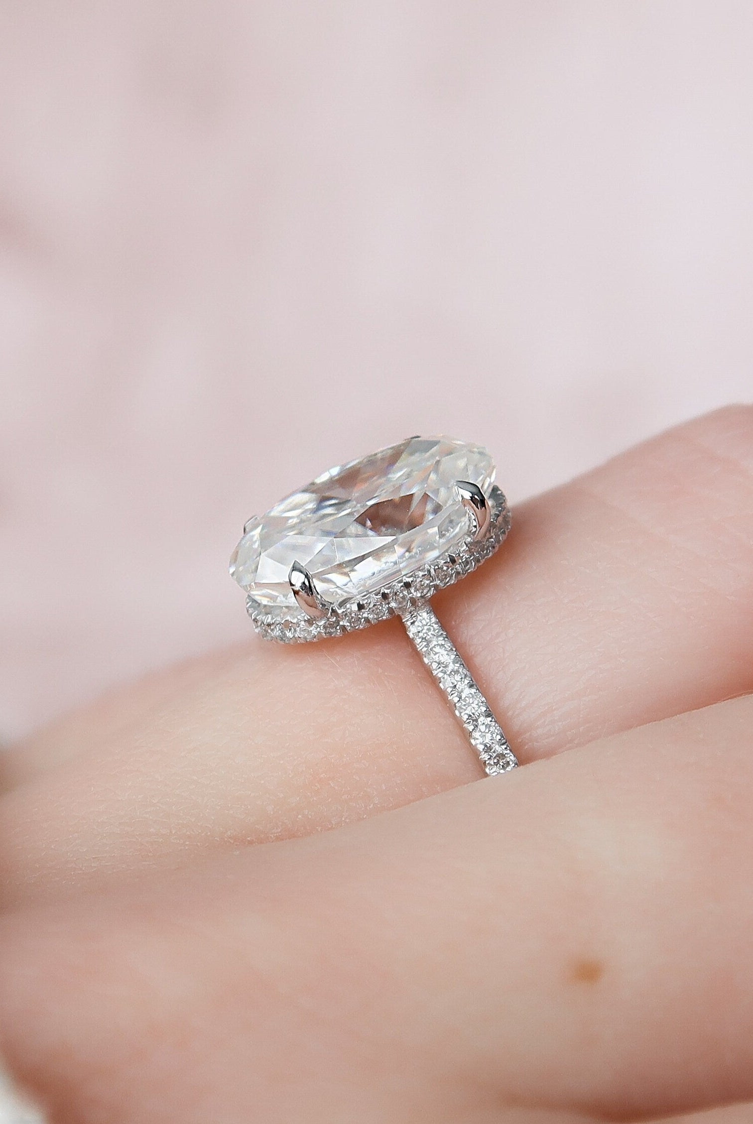 3.50CT Oval Hidden Halo Moissanite Diamond Open Engagement Ring For Her
