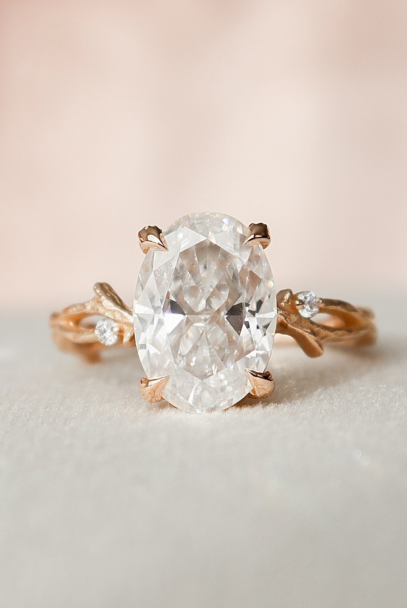 2.0CT Oval Twig Moissanite Diamond Engagement Ring For Women