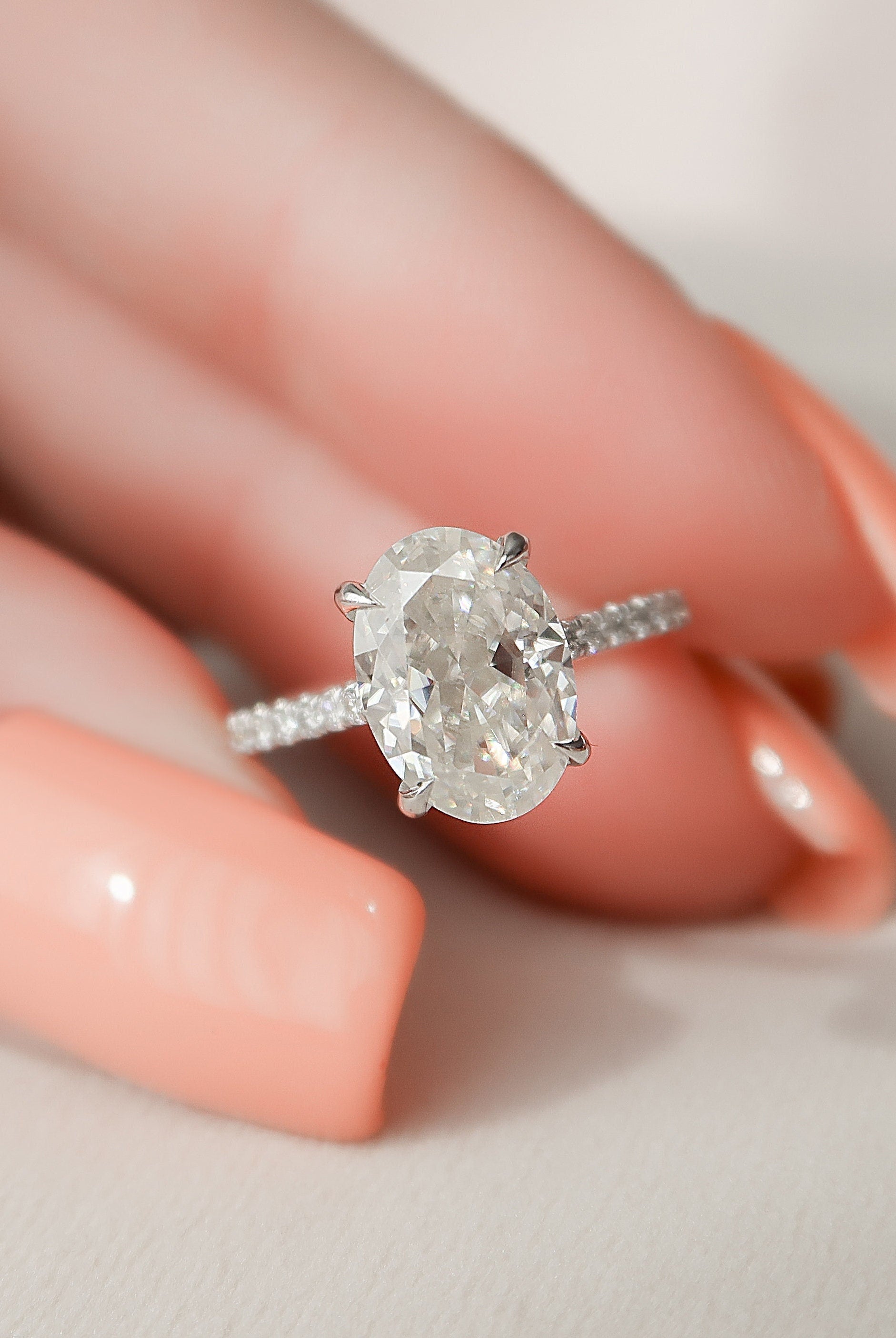 2.0CT Oval Hidden Halo Moissanite Diamond Pave Engagement Ring for Women