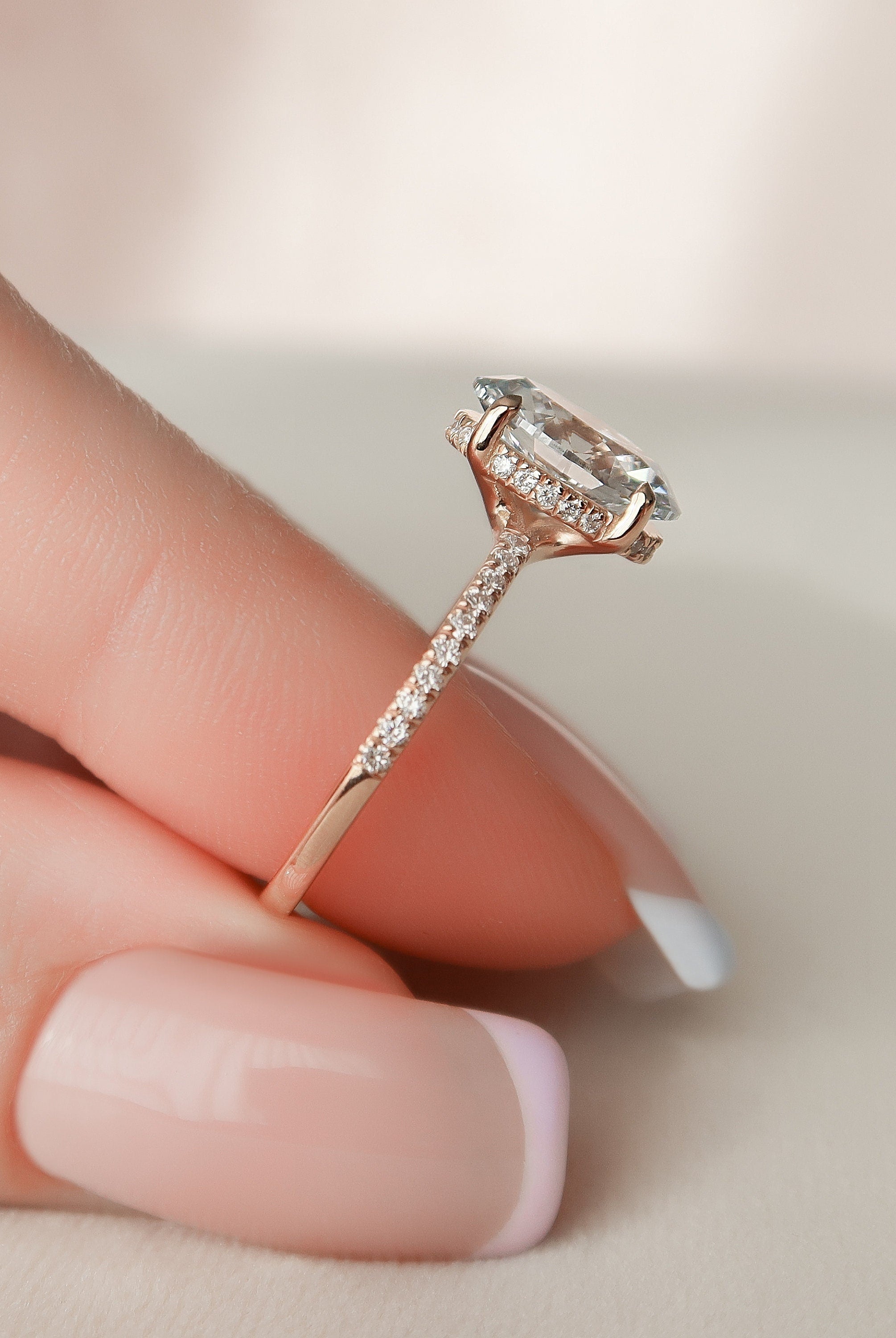 2.0CT Oval Hidden Halo Moissanite Diamond Pave Engagement Ring