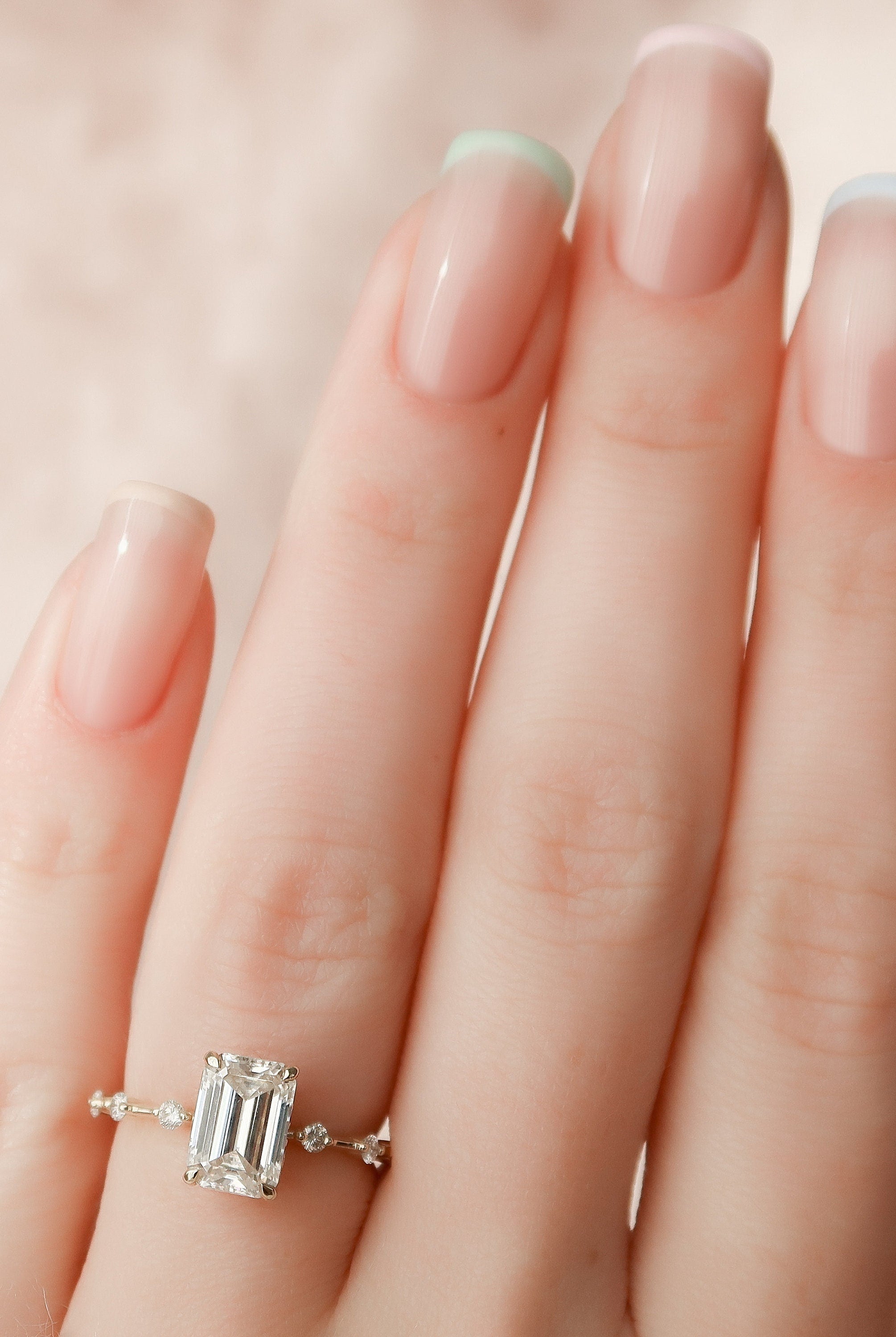 2.0CT Emerald Cut Petite Pave Moissanite Diamond Engagement Ring