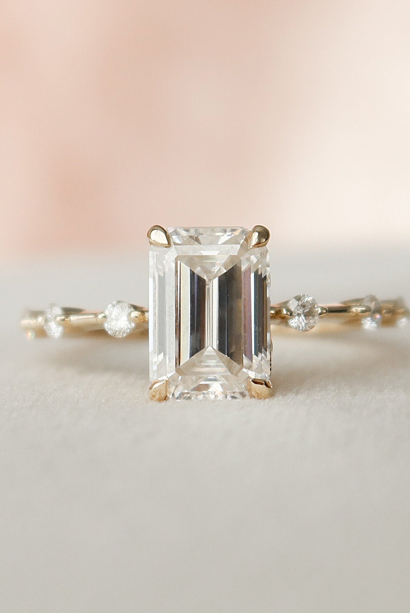 2.0CT Emerald Cut Petite Pave Moissanite Diamond Engagement Ring