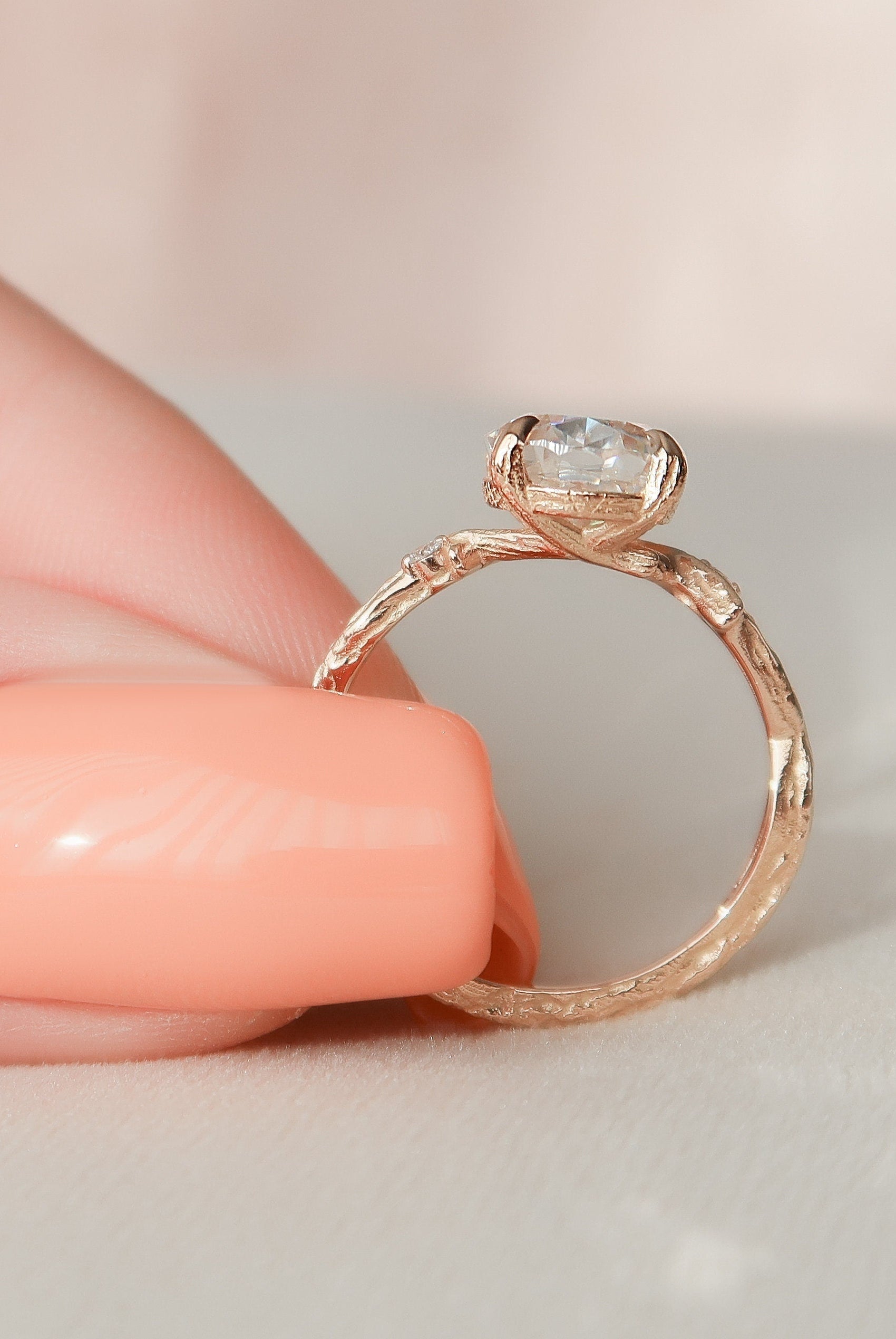 2.0CT Oval Twig Moissanite Diamond Engagement Ring For Women