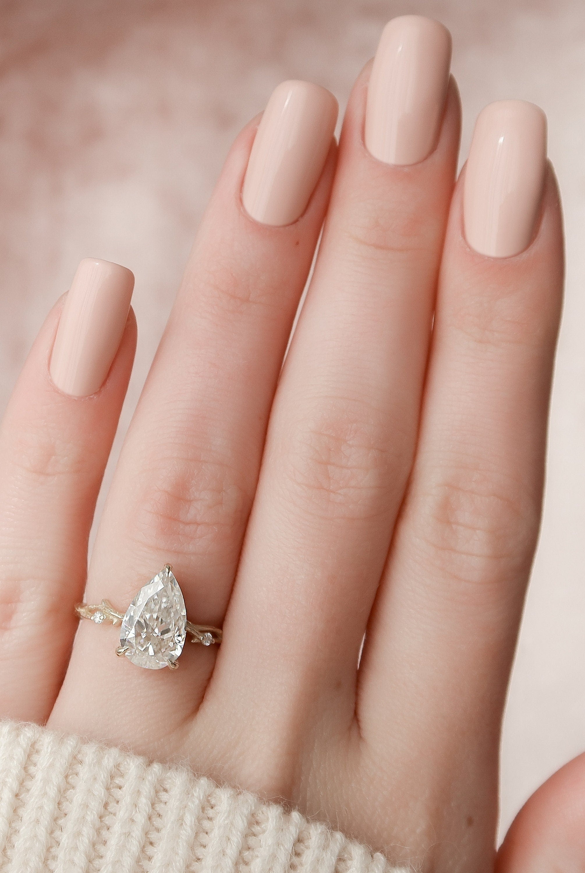 2.50CT Pear Twig Moissanite Diamond Three Prong Engagement Ring
