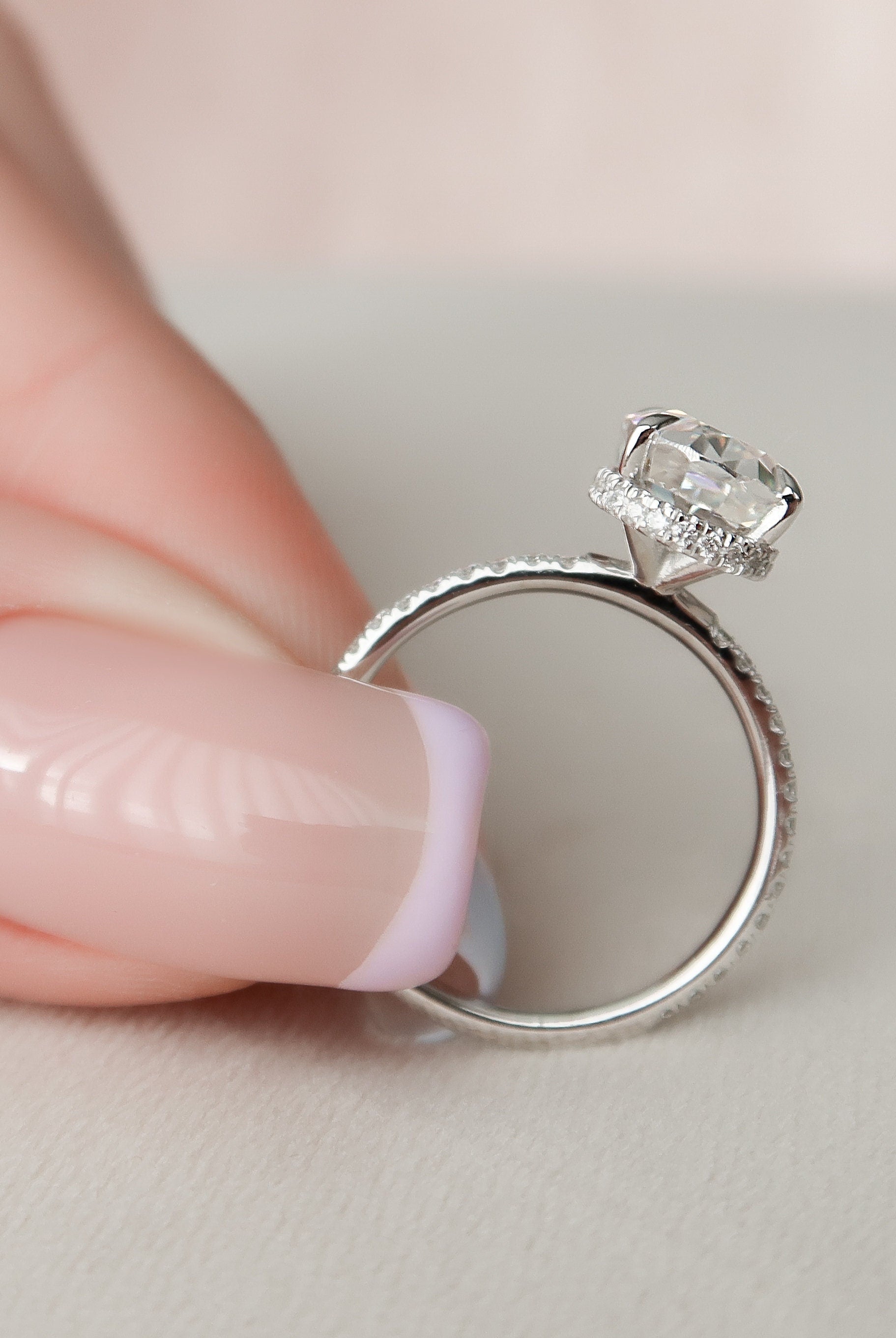 2.50CT Oval Four Prong Moissanite Diamond Hidden Halo Engagement Ring