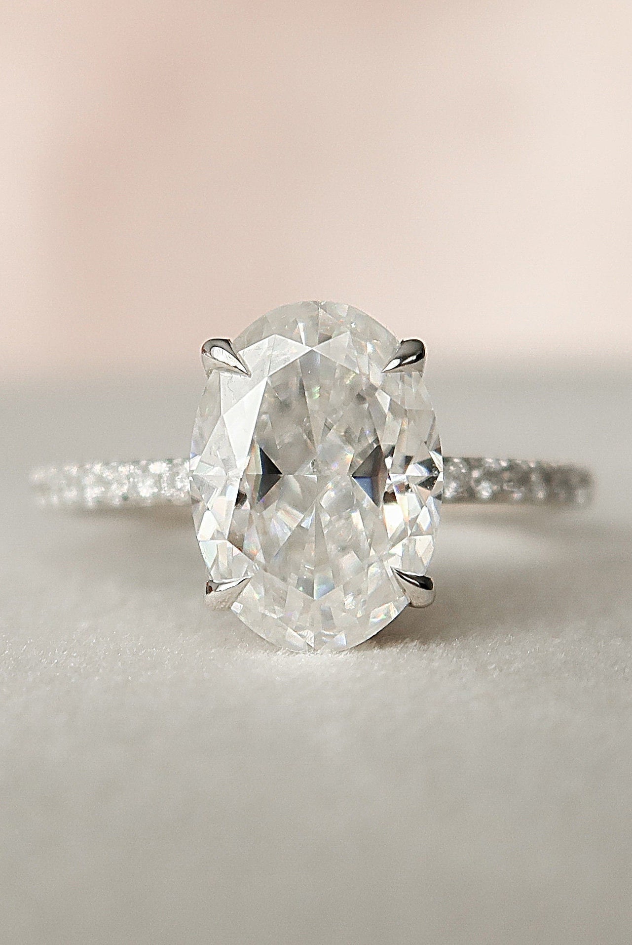 2.50CT Oval Four Prong Moissanite Diamond Hidden Halo Engagement Ring