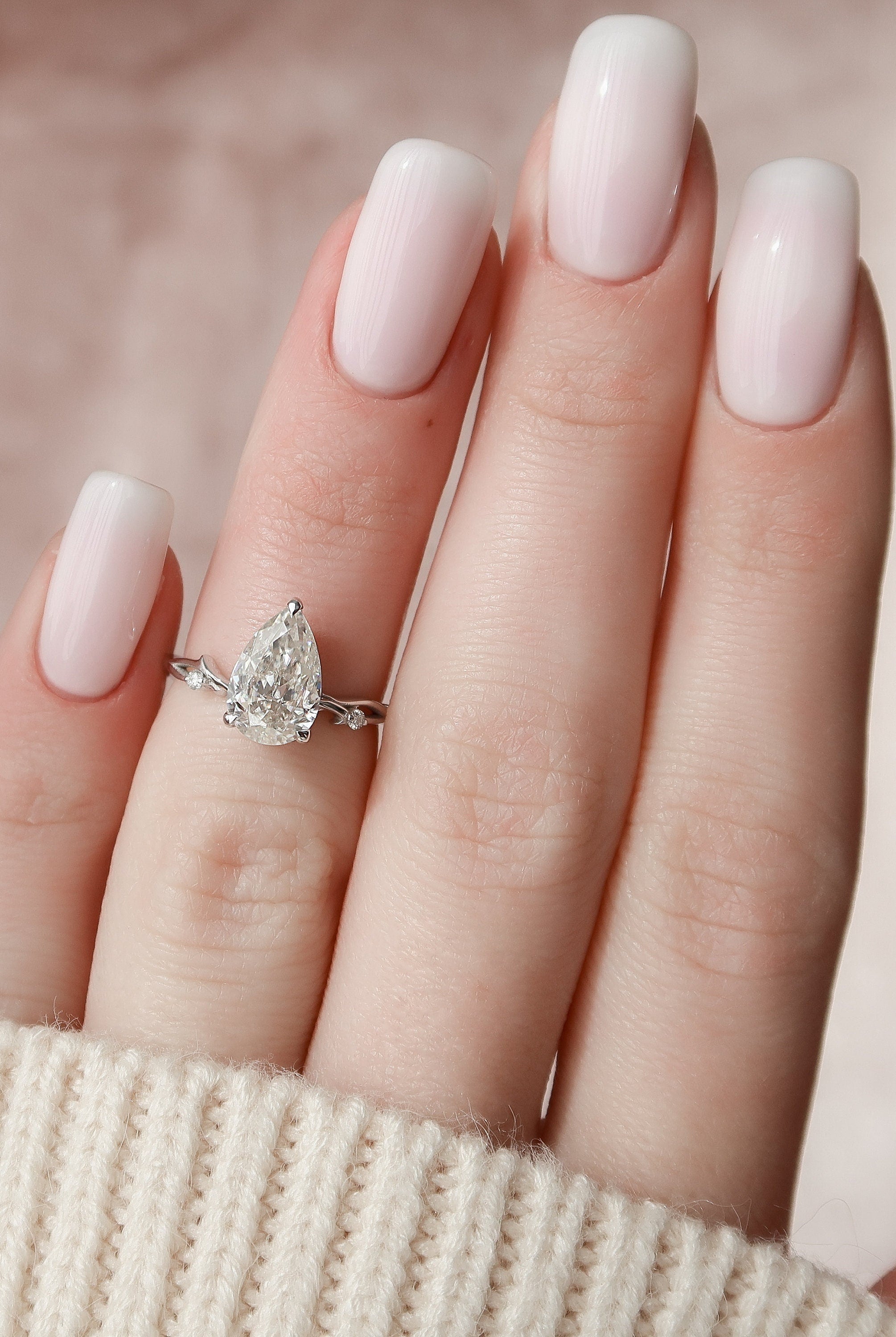 1.50CT Pear Twig Moissanite Diamond Engagement Ring In Solid Gold