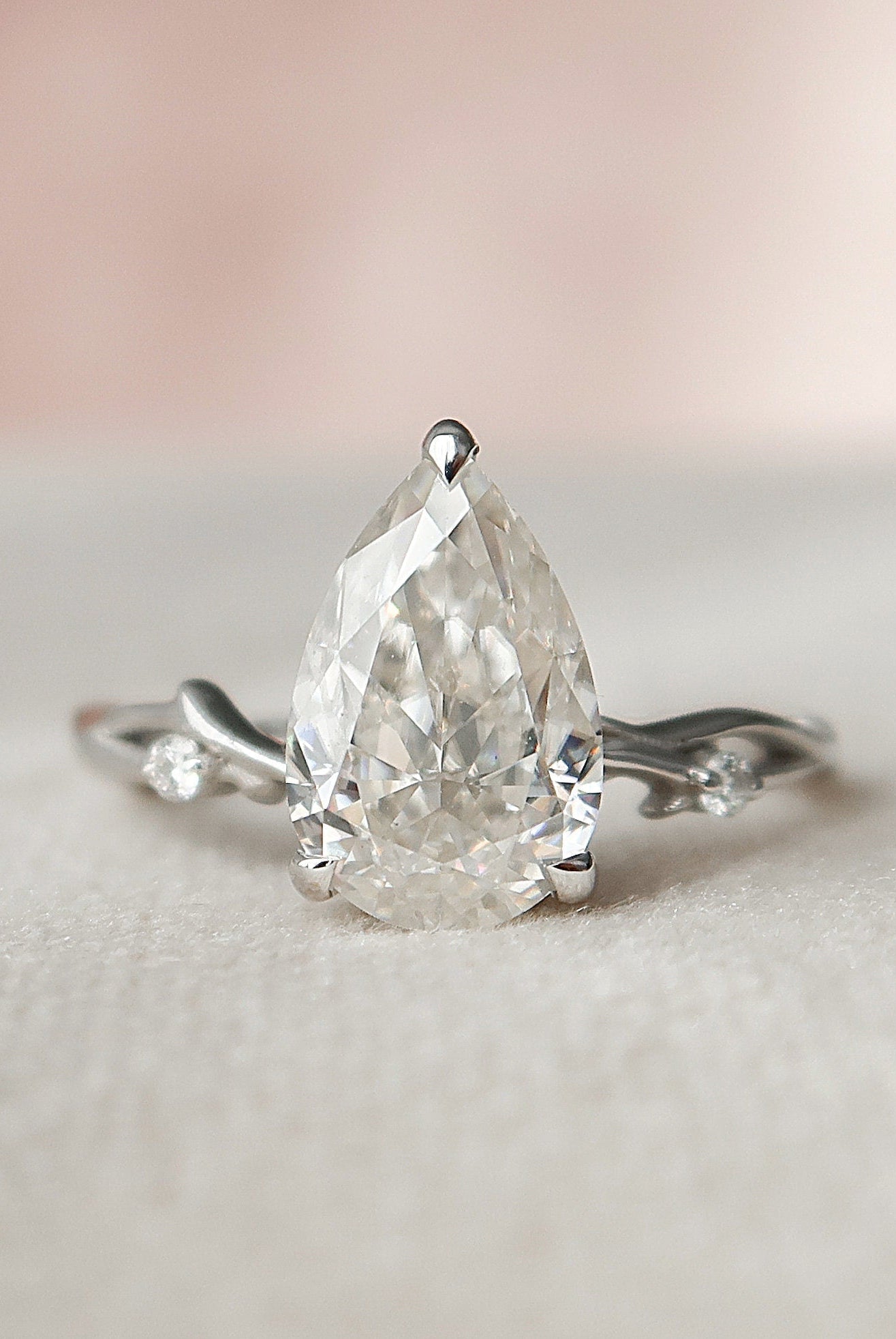 1.50CT Pear Twig Moissanite Diamond Engagement Ring In Solid Gold