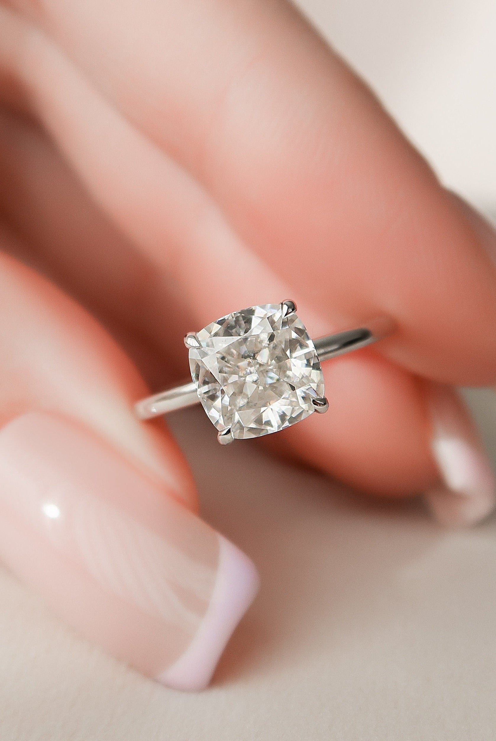 2.0CT Cushion Hidden Halo Moissanite Diamond Solitaire Engagement Ring