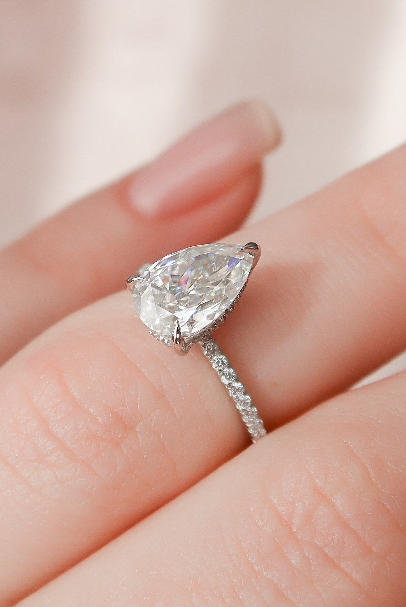 1.50CT Pear Pave Moissanite Diamond Hidden Halo Engagement Ring