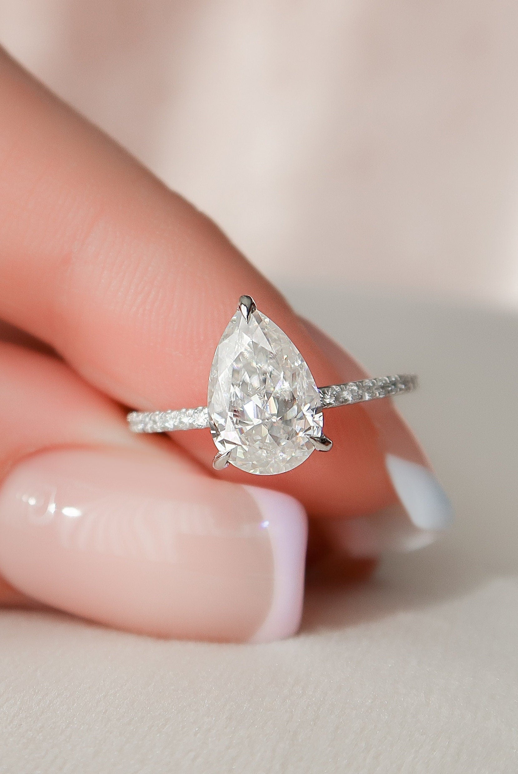 1.50CT Pear Pave Moissanite Diamond Hidden Halo Engagement Ring