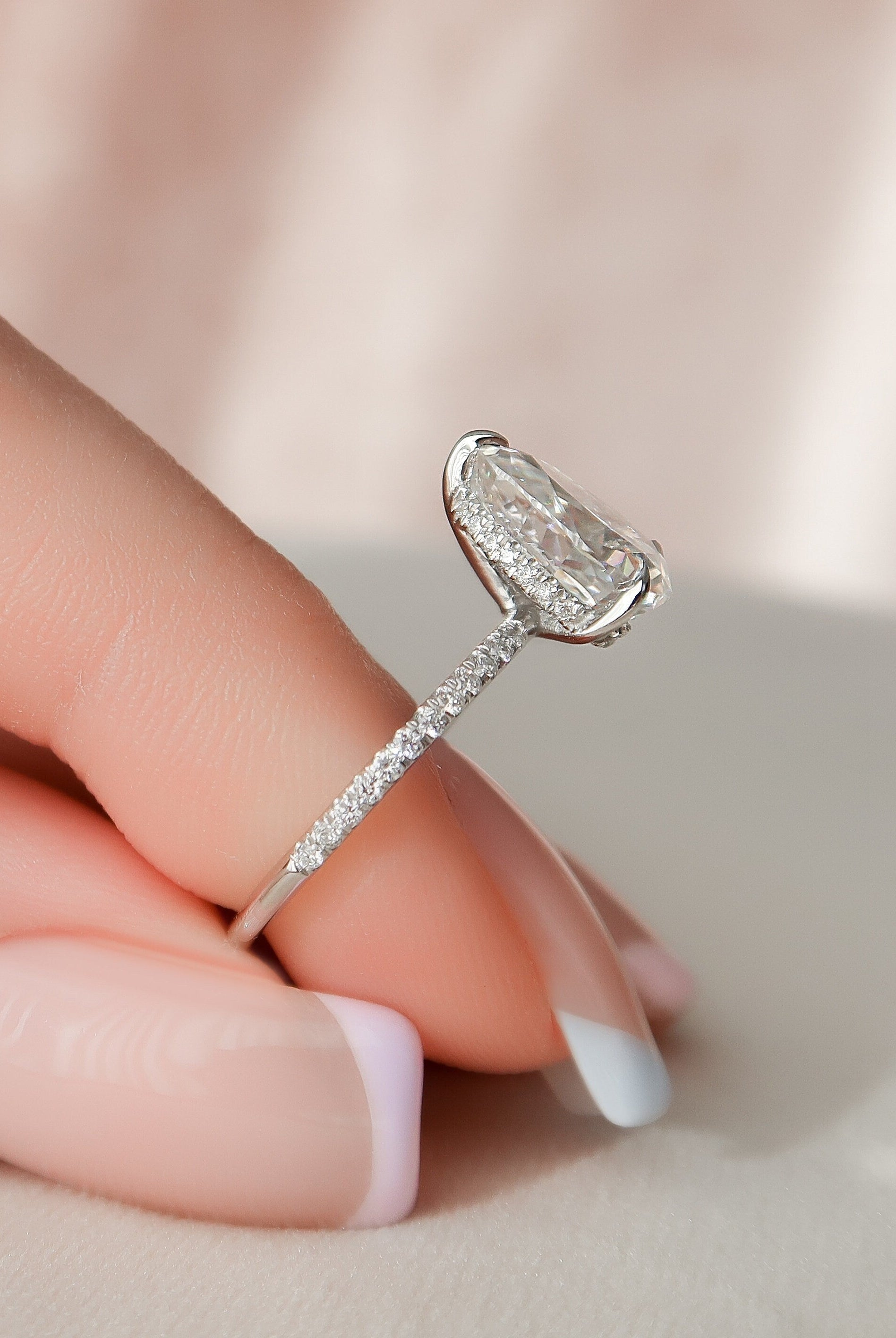 1.50CT Pear Pave Moissanite Diamond Hidden Halo Engagement Ring