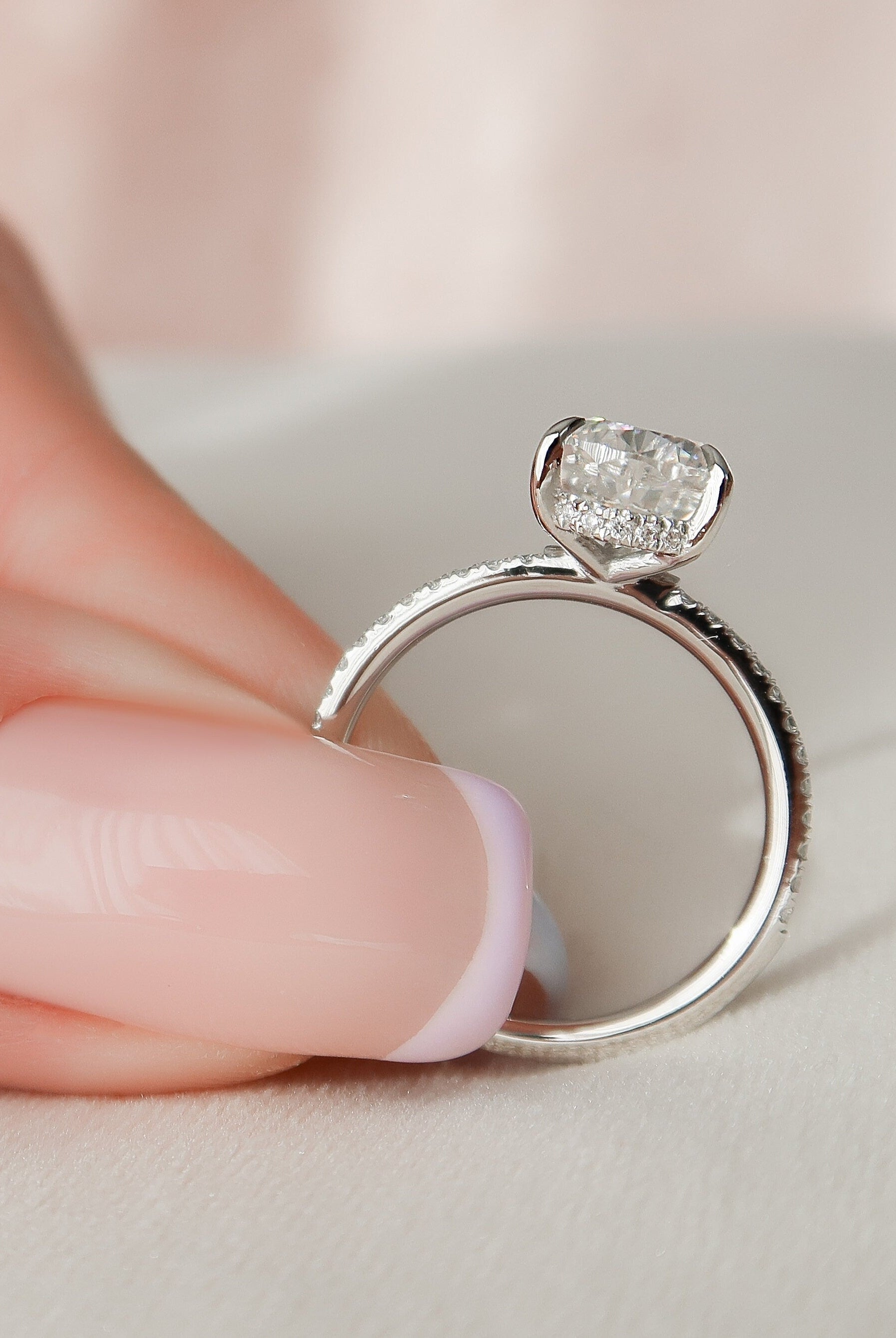 1.50CT Pear Pave Moissanite Diamond Hidden Halo Engagement Ring