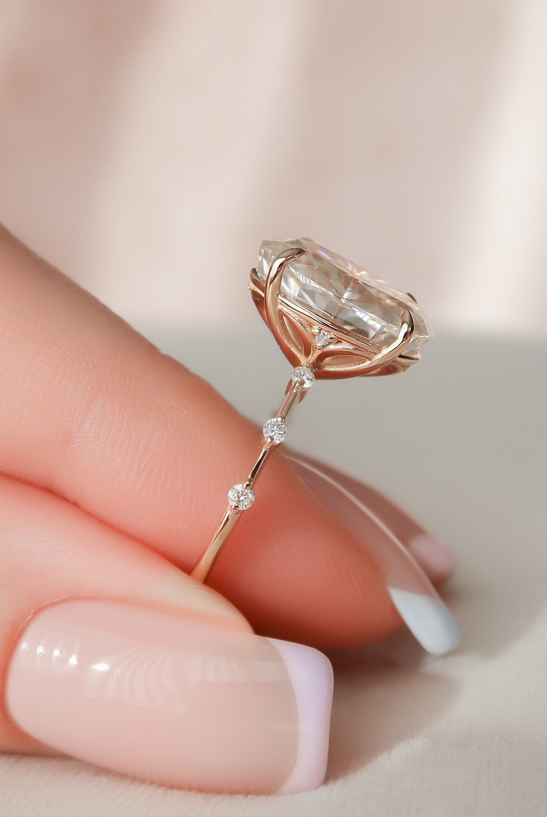 5.0CT Oval Petite Pave Moissanite Diamond Engagement Ring For Women