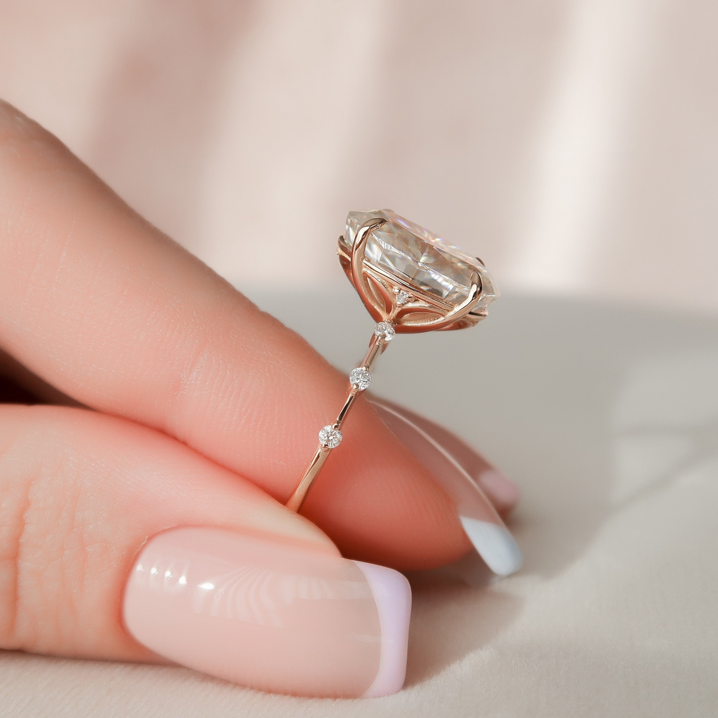 5.0CT Oval Petite Pave Moissanite Diamond Engagement Ring For Women