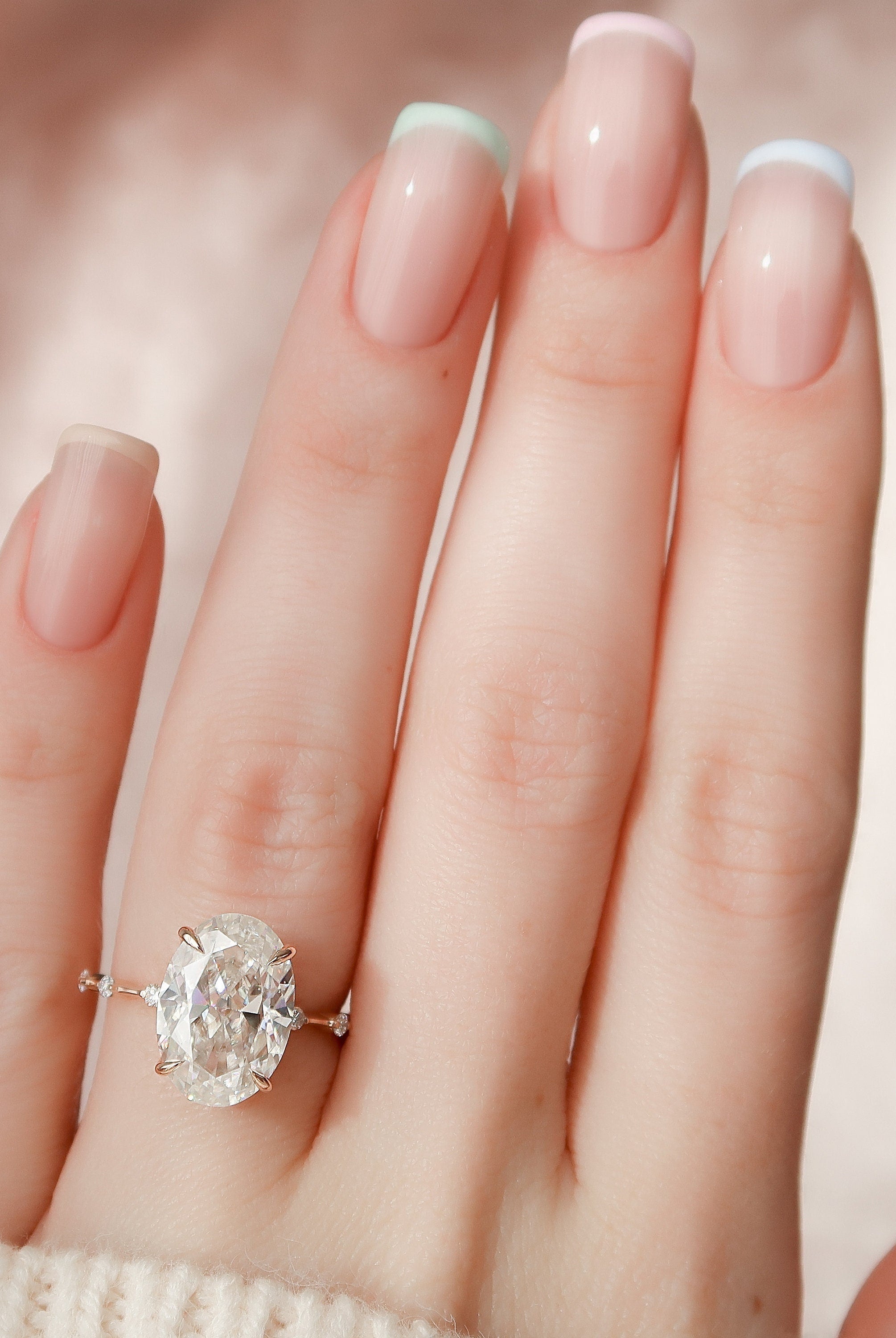 5.0CT Oval Petite Pave Moissanite Diamond Engagement Ring For Women