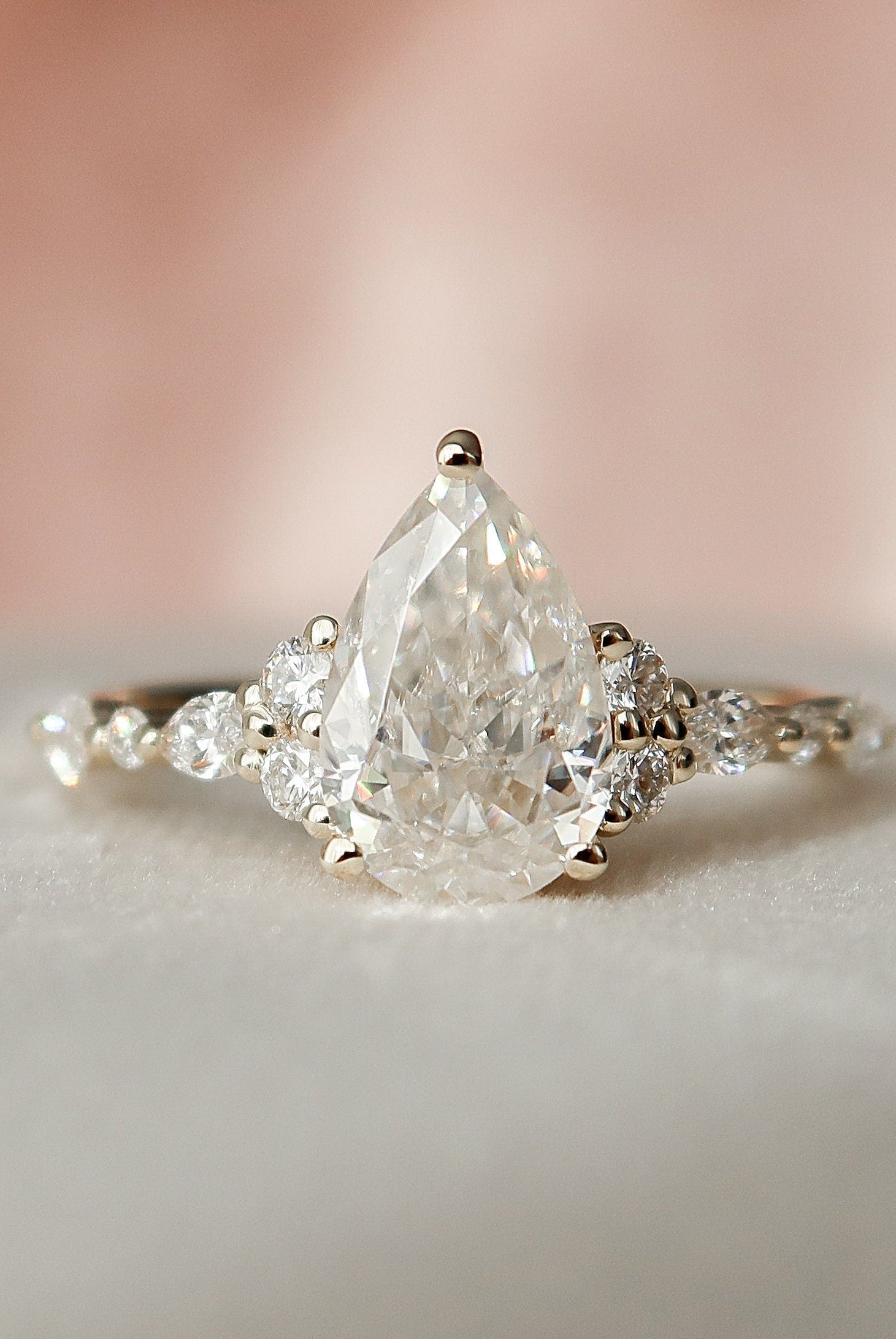 1.50CT Pear Moissanite Diamond Cluster Engagement Ring For Women