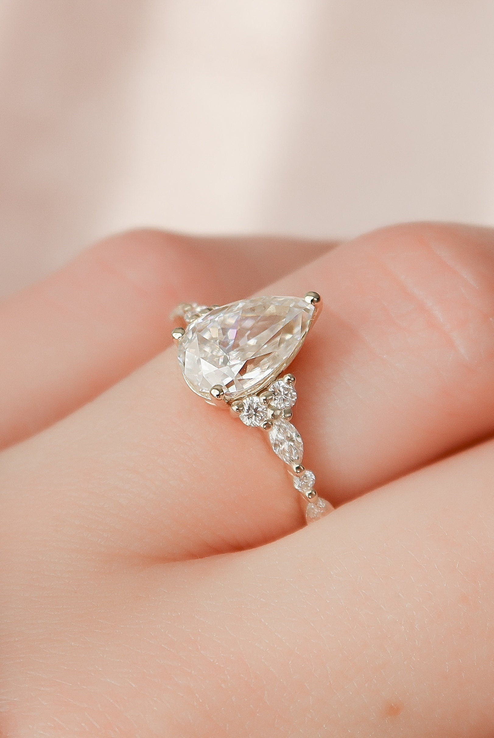 1.50CT Pear Moissanite Diamond Cluster Engagement Ring For Women