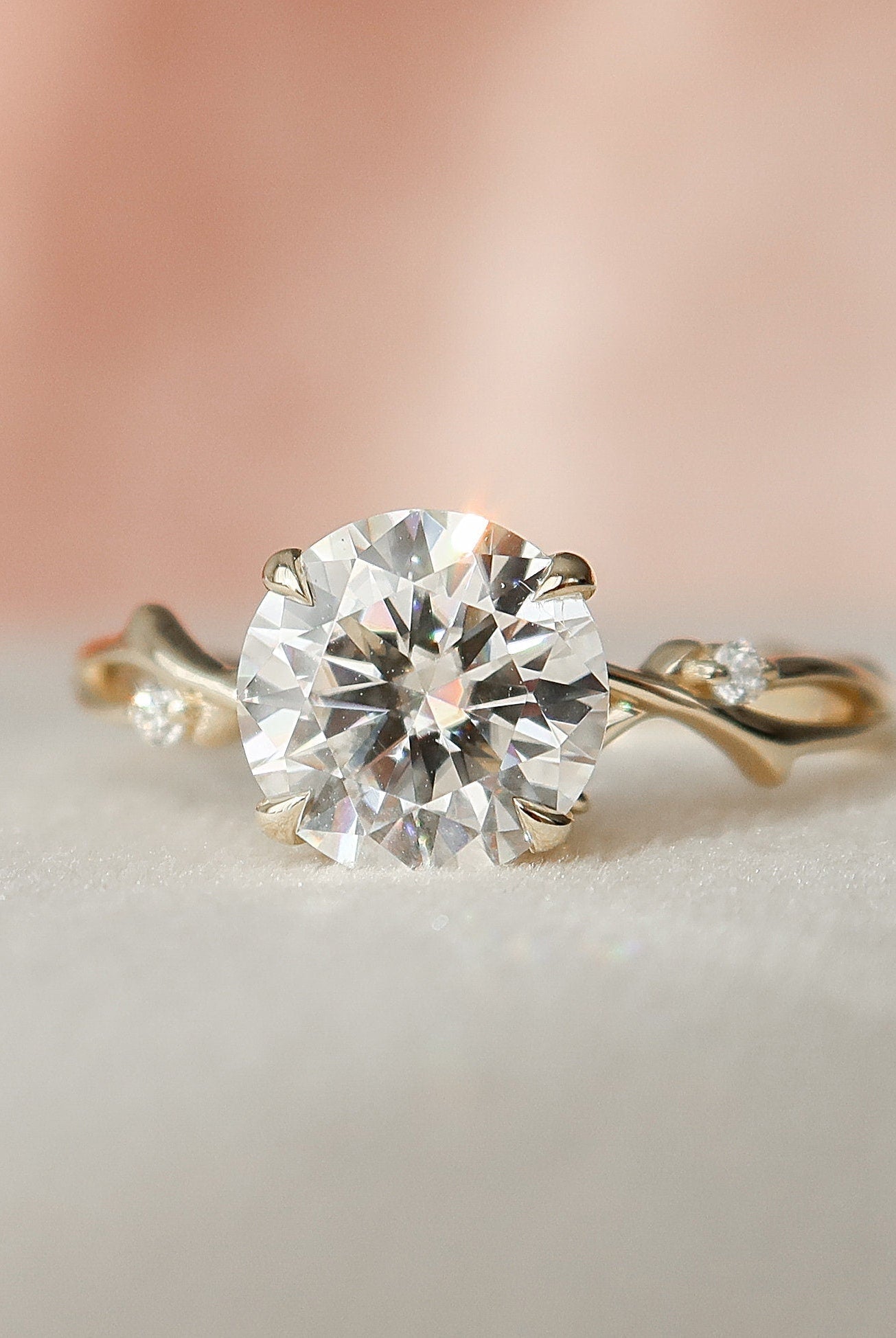 2.0CT Round Twig Moissanite Diamond Engagement Ring In Solid Gold