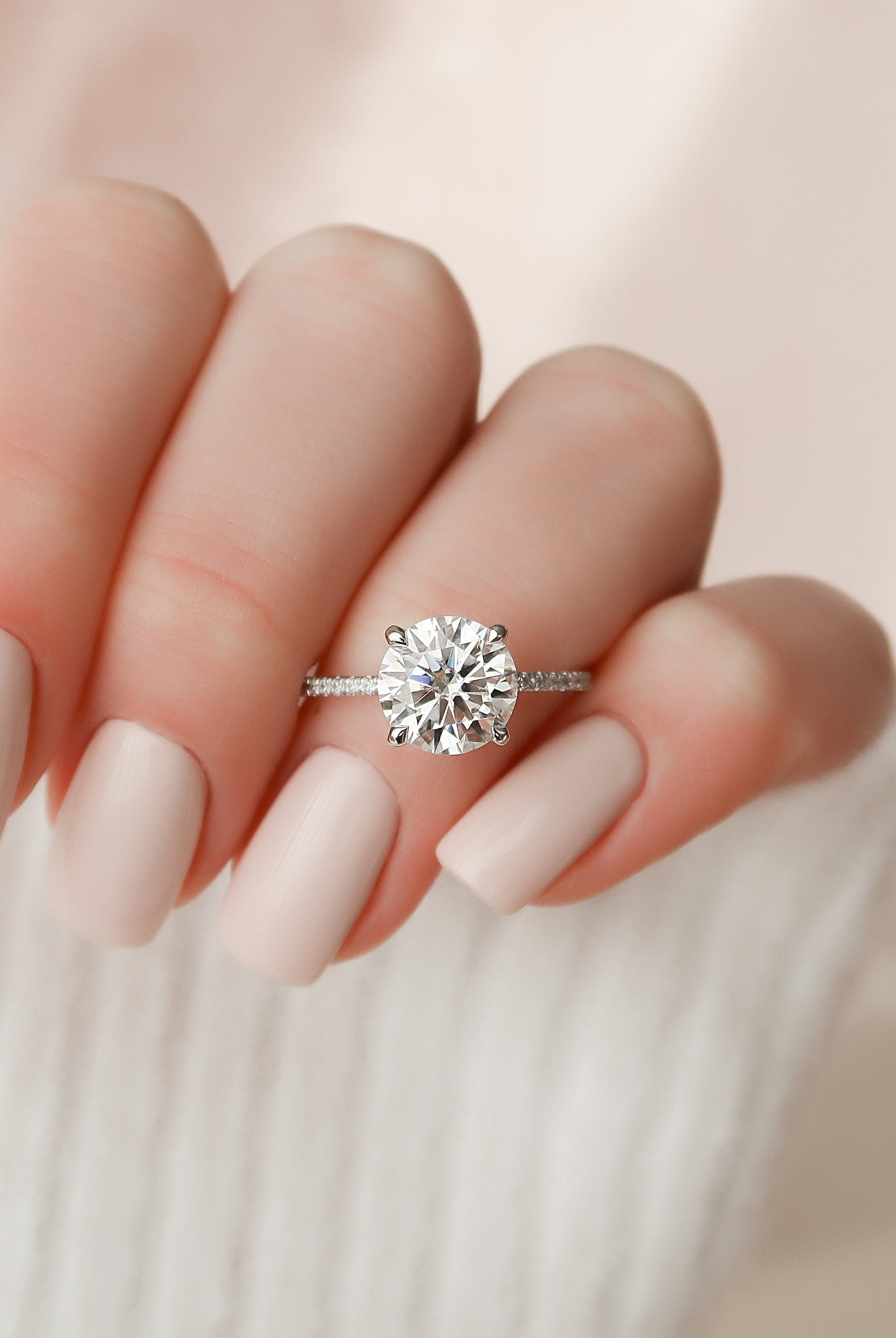2.50CT Round Pave Moissanite Diamond Hidden Halo Engagement Ring