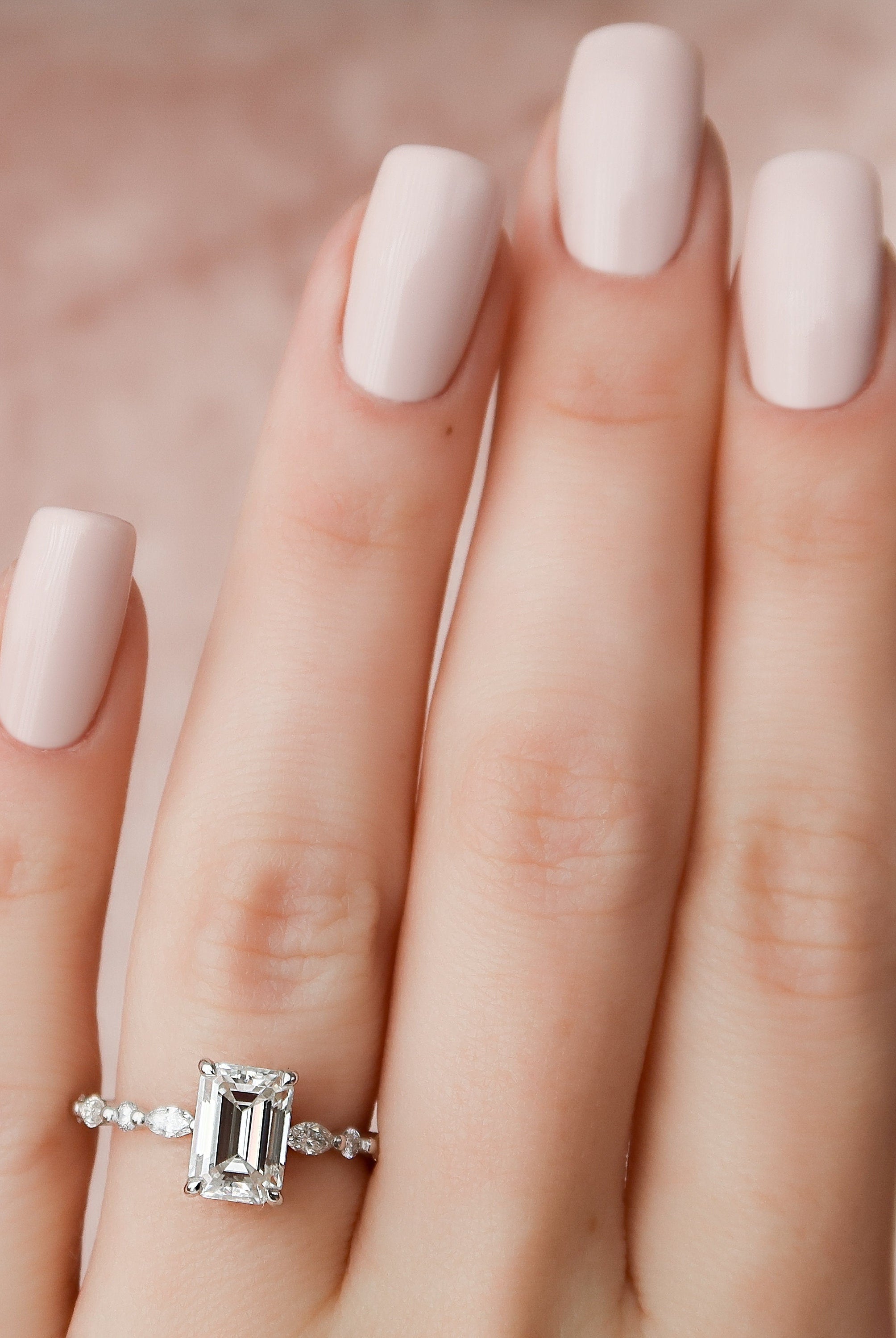 2.0CT Hidden Halo Emerald Cut Pave Moissanite Diamond Engagement Ring