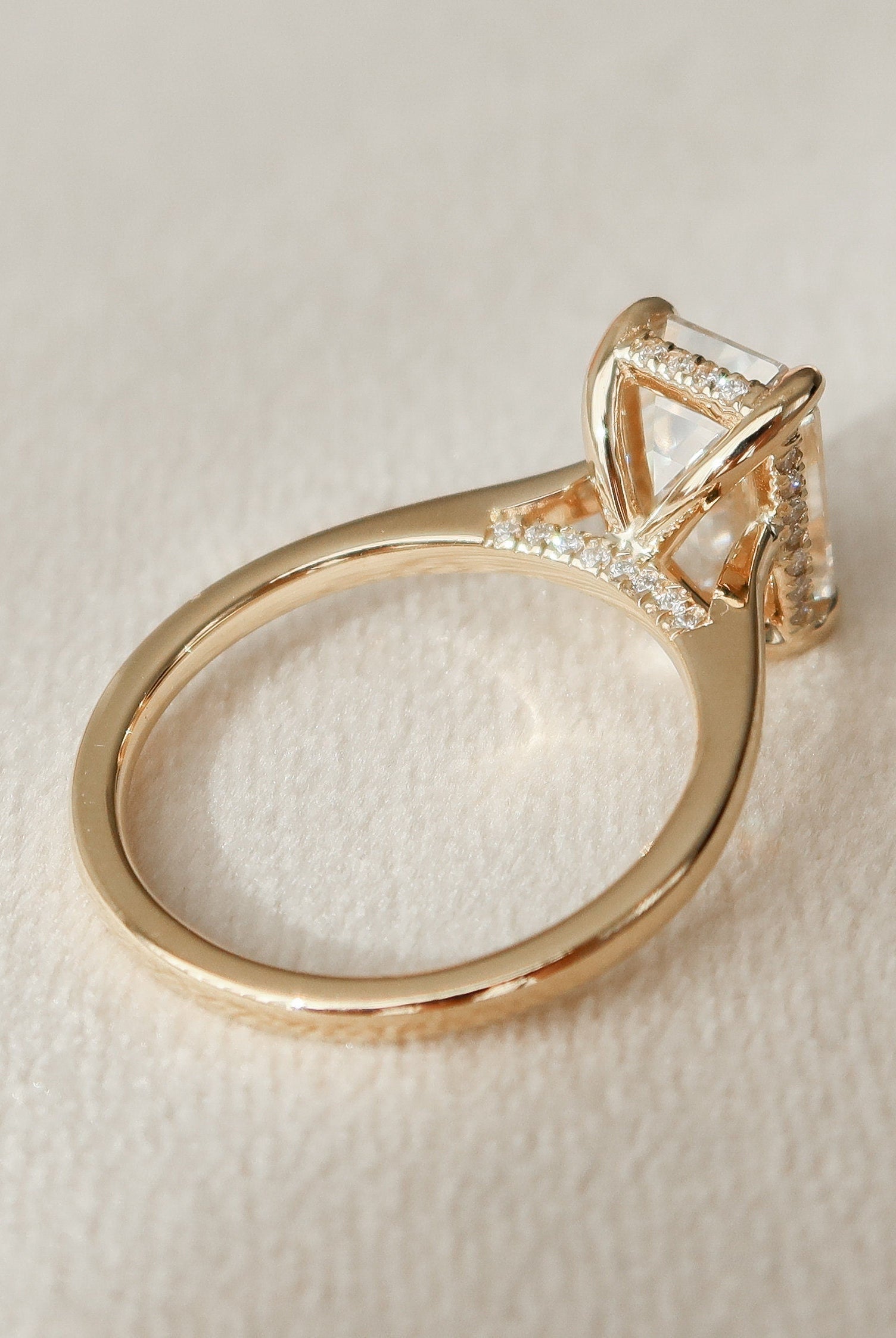 3.0CT Cathedral Set Emerald Cut Moissanite Diamond Hidden Halo Engagement Ring