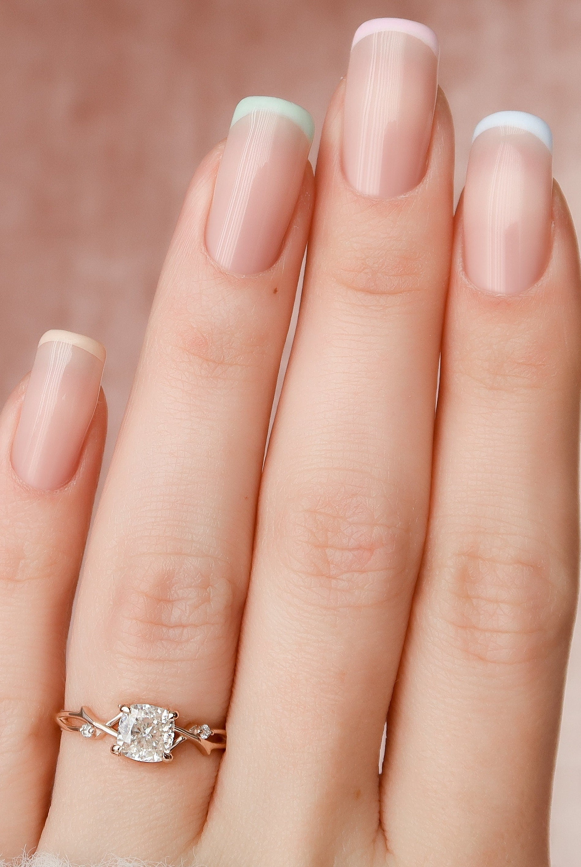 1.0CT Cushion Twig Moissanite Diamond Engagement Ring For Women