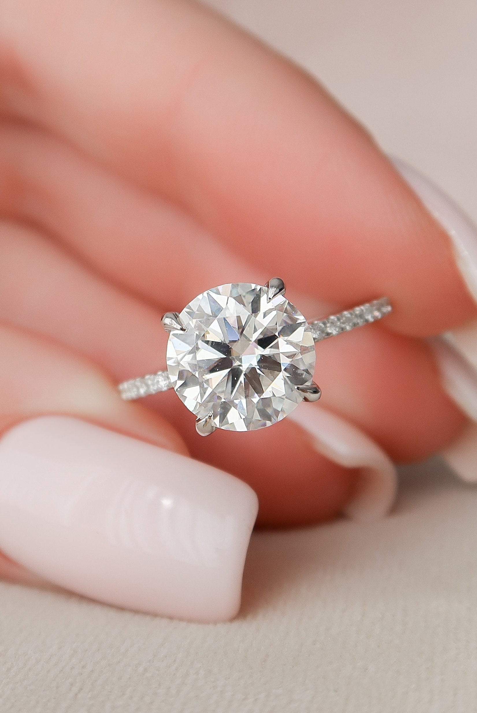2.50CT Round Pave Moissanite Diamond Hidden Halo Engagement Ring